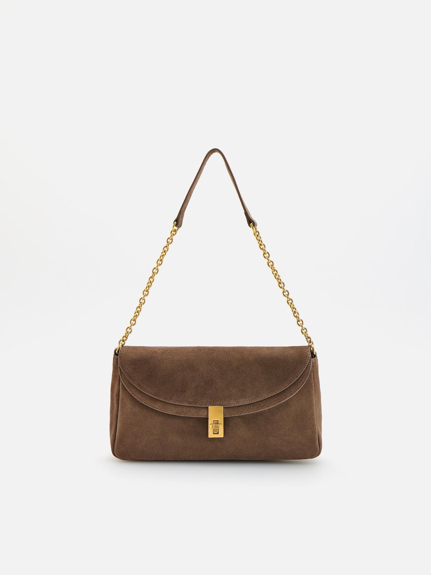 Beige Suede Shoulder Bag, Beige, medium