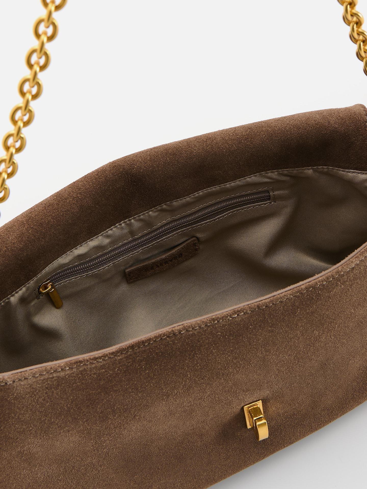 Beige Suede Shoulder Bag, Beige, medium