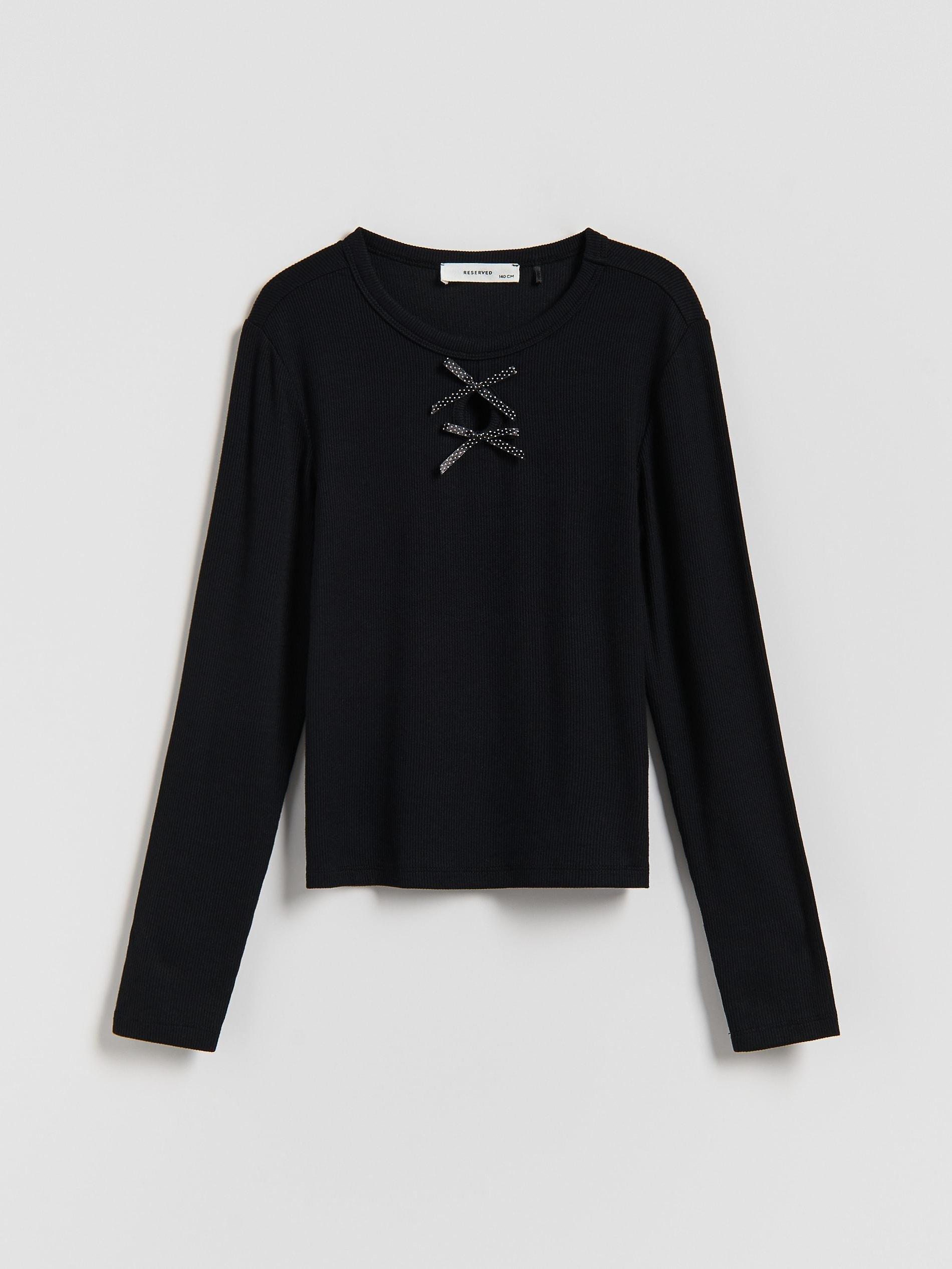 Black Rib Knit Viscose Rich T-Shirt, Black, medium