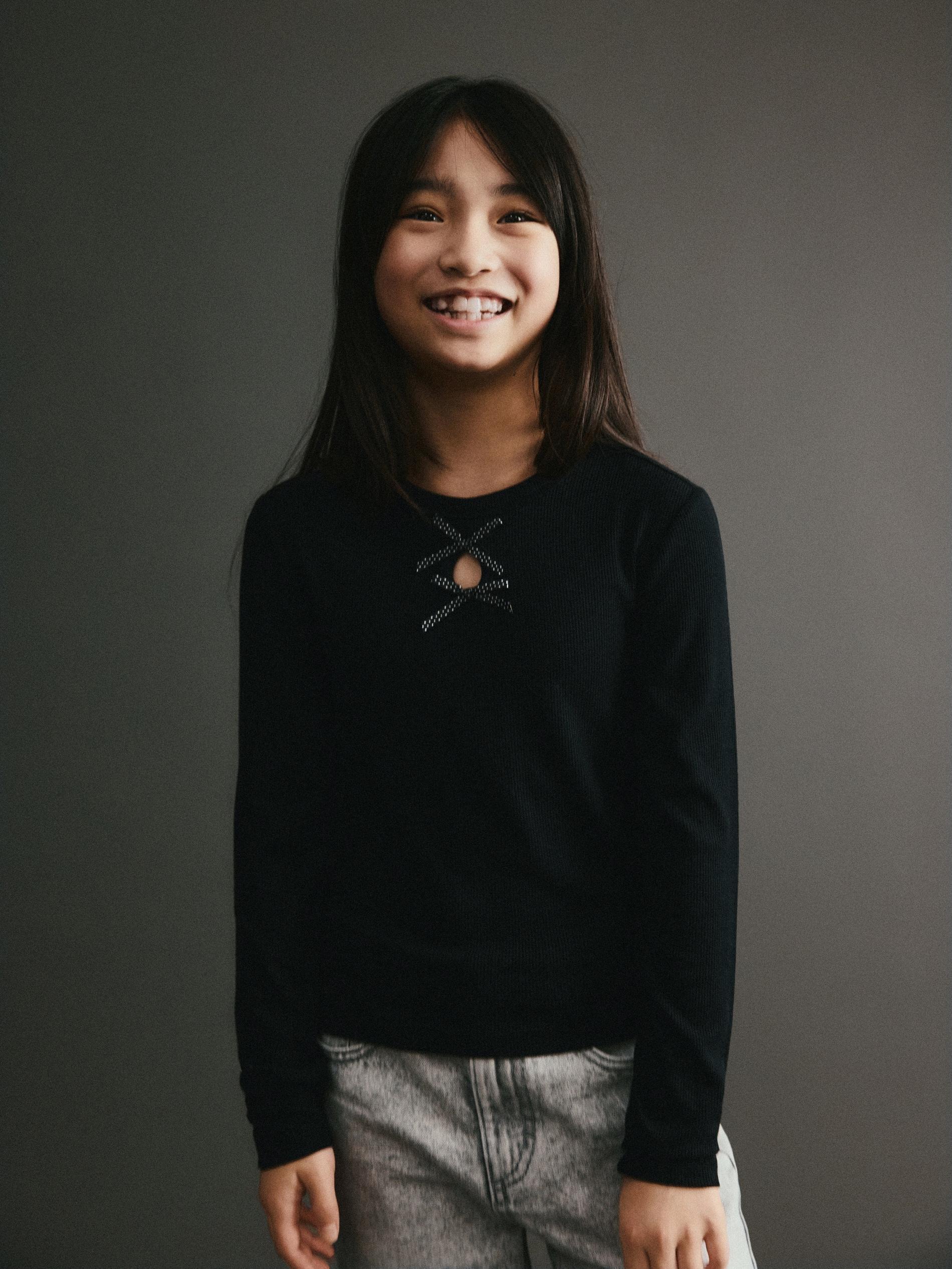 Black Rib Knit Viscose Rich T-Shirt, Black, large image number 1