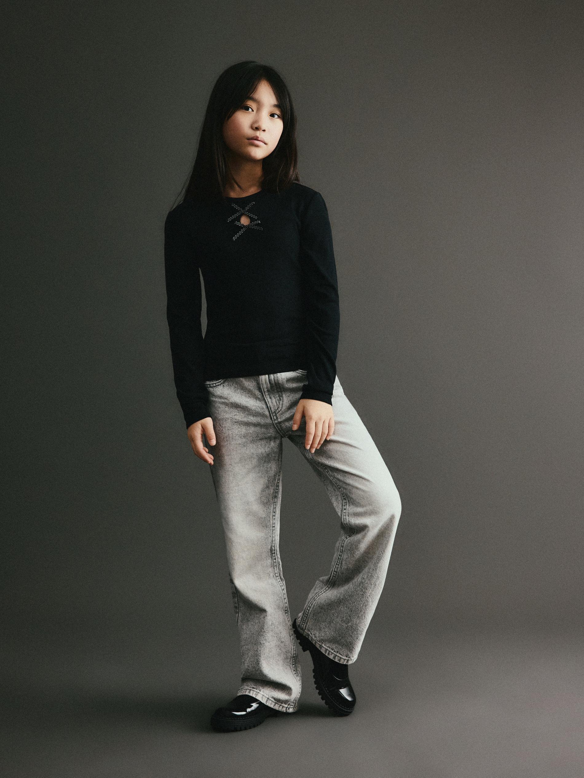 Black Rib Knit Viscose Rich T-Shirt, Black, large image number 2