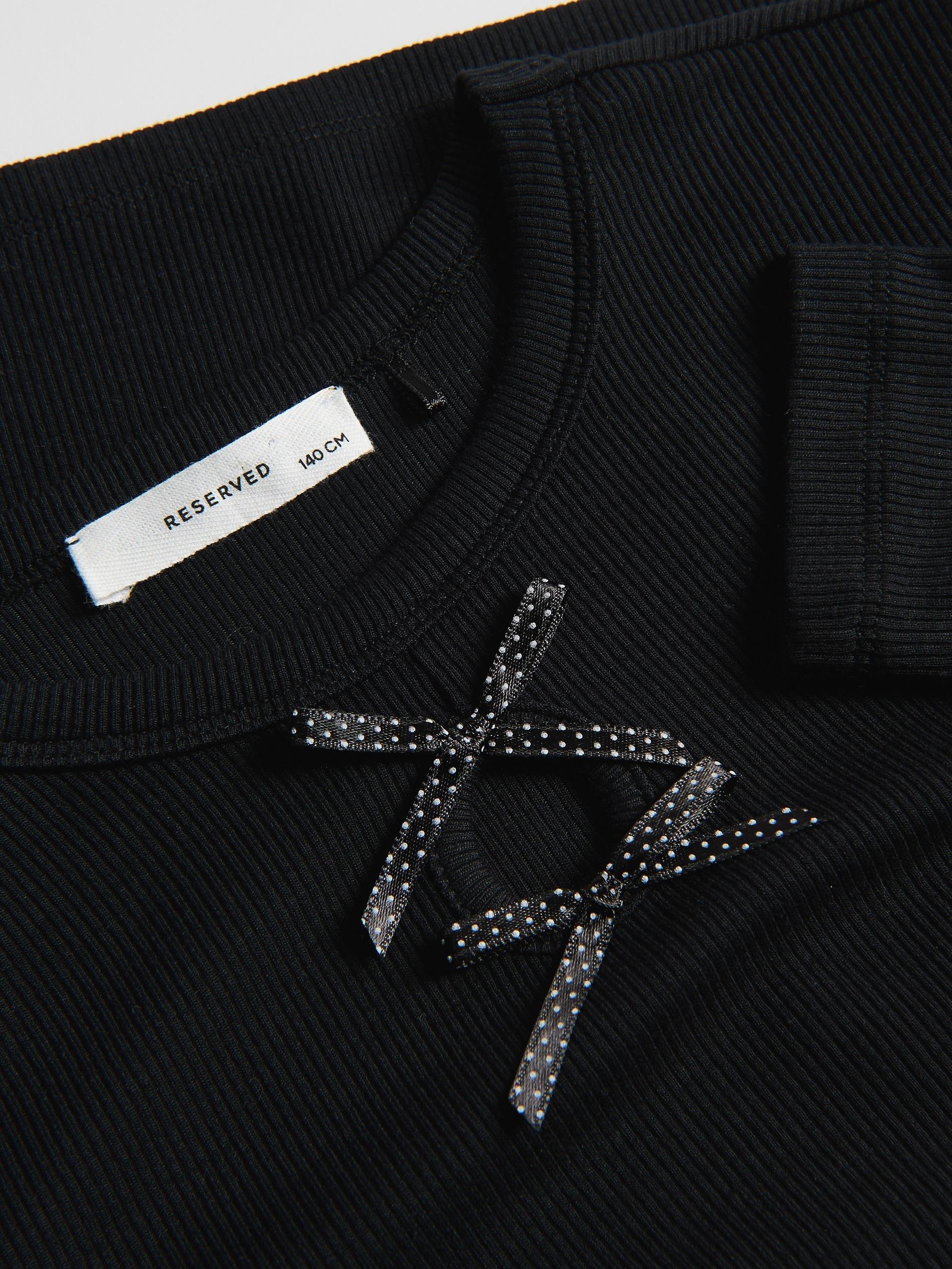 Black Rib Knit Viscose Rich T-Shirt, Black, large image number 3