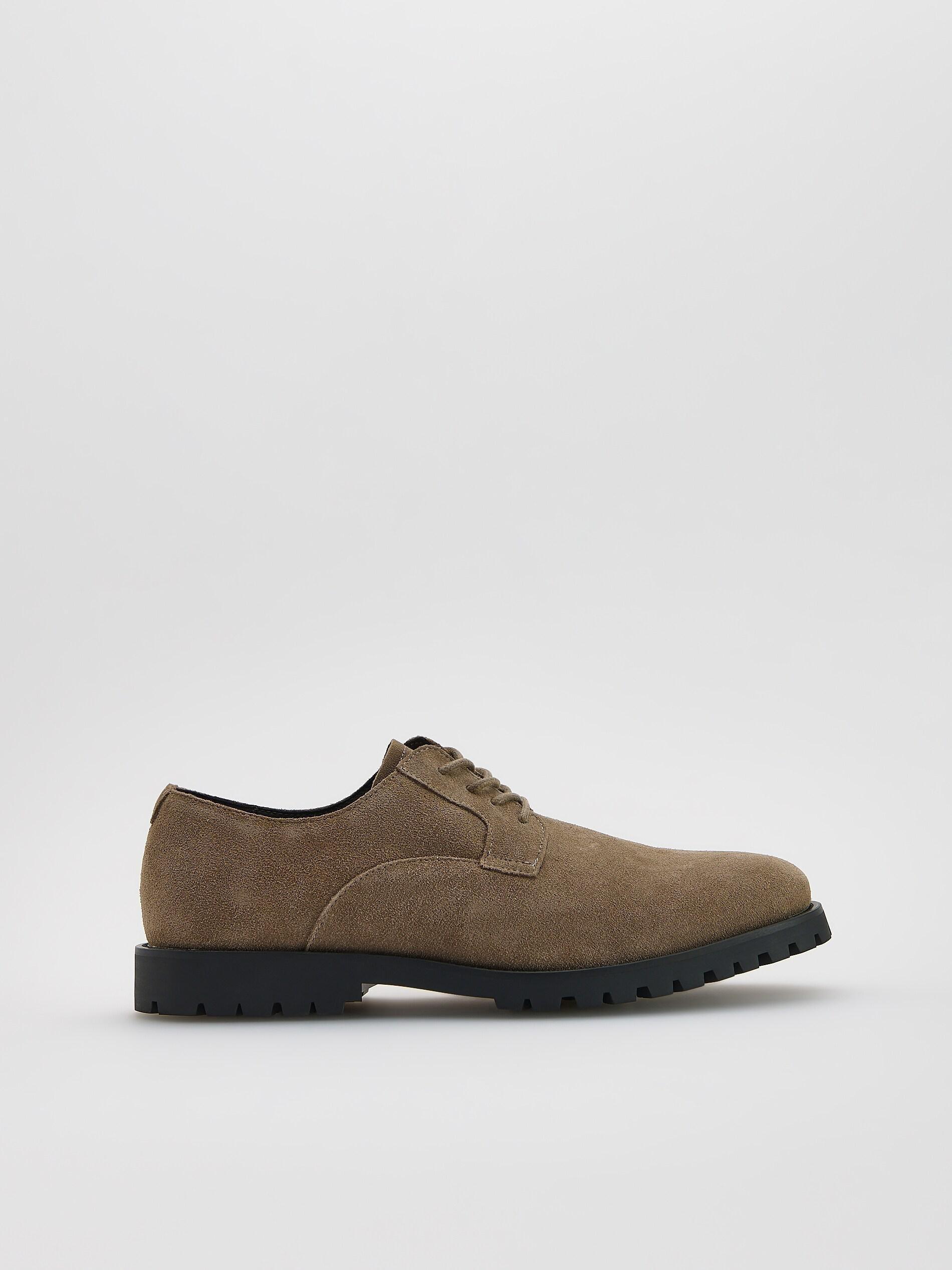 Beige Leather Derby Shoes, Beige, large image number 0