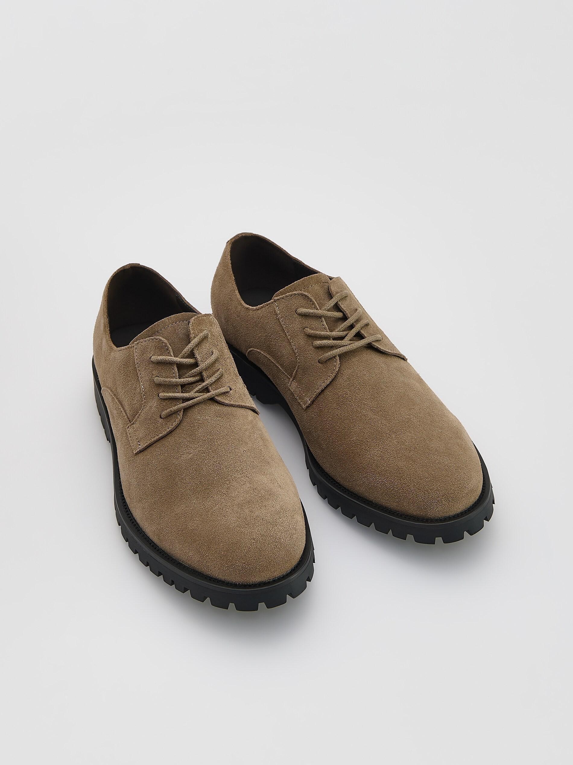 Beige Leather Derby Shoes, Beige, large image number 1