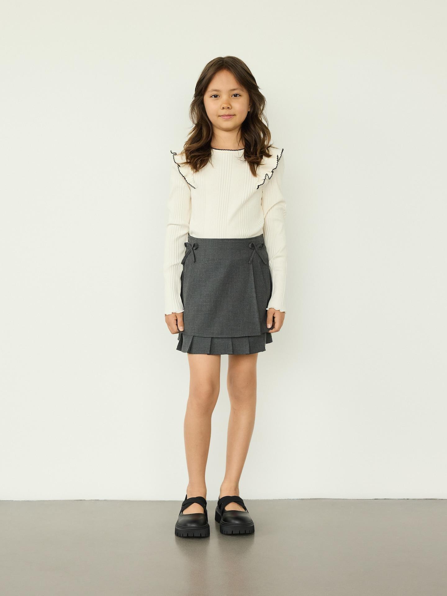Cream Rib Knit Blouse With Frills, Ivory, large image number 4