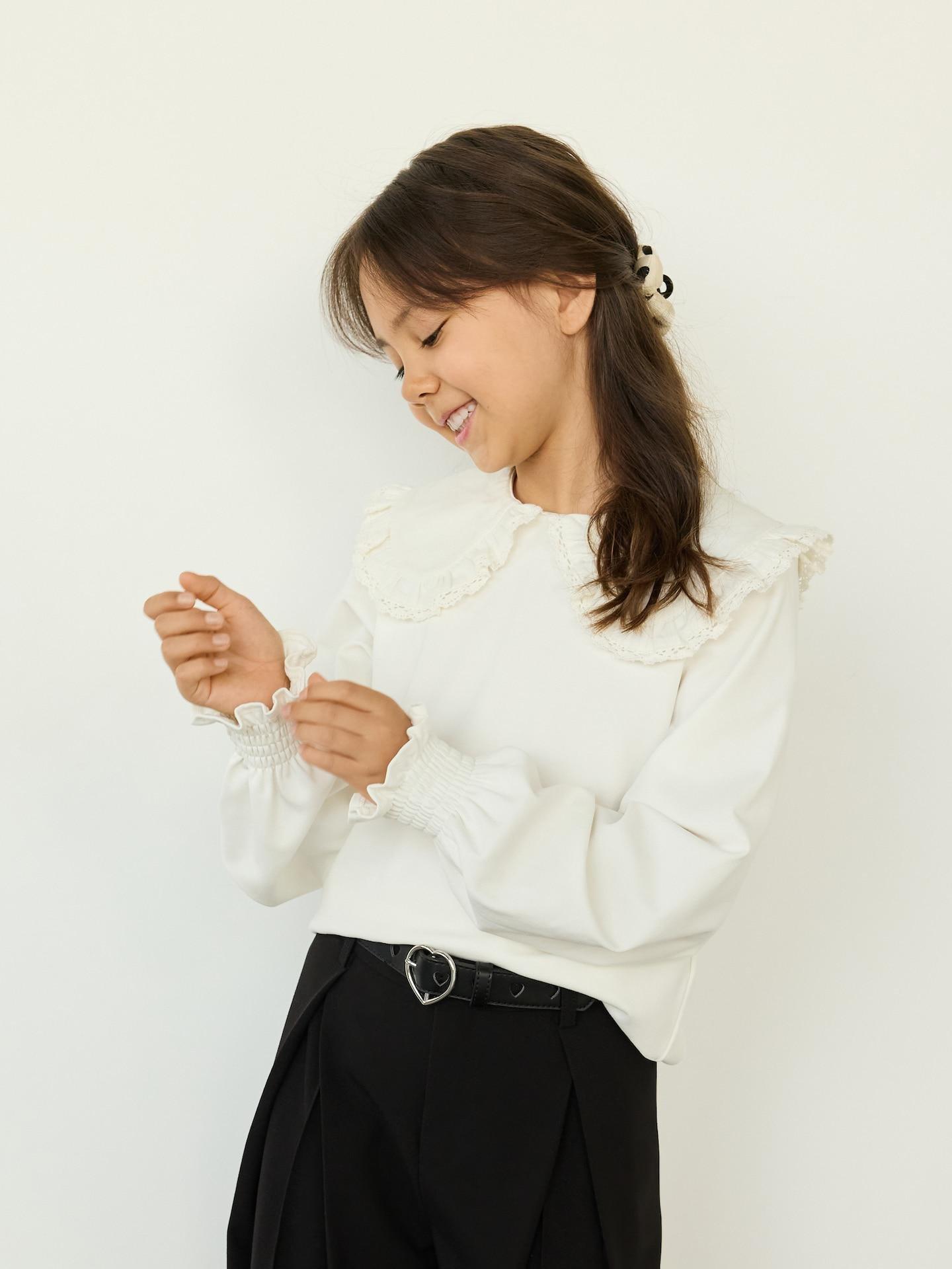 Cream T-Shirt With Collar, Ivory, large image number 3