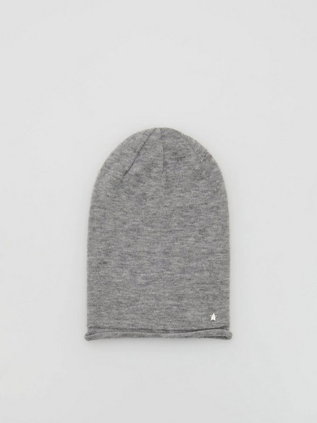 Reserved - Light Grey Knitted Cap With A Patch, Kids Girl