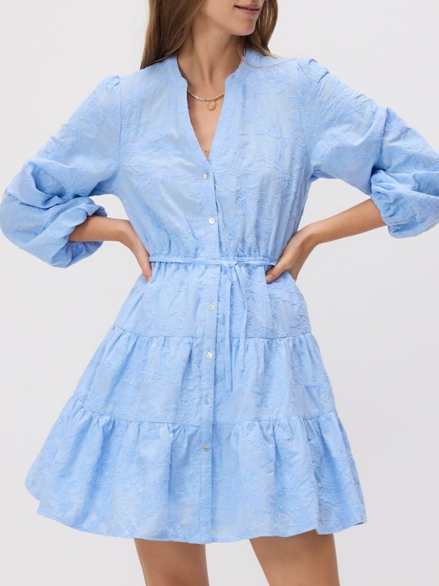 Blue Cotton Mini Dress, , large image number 0