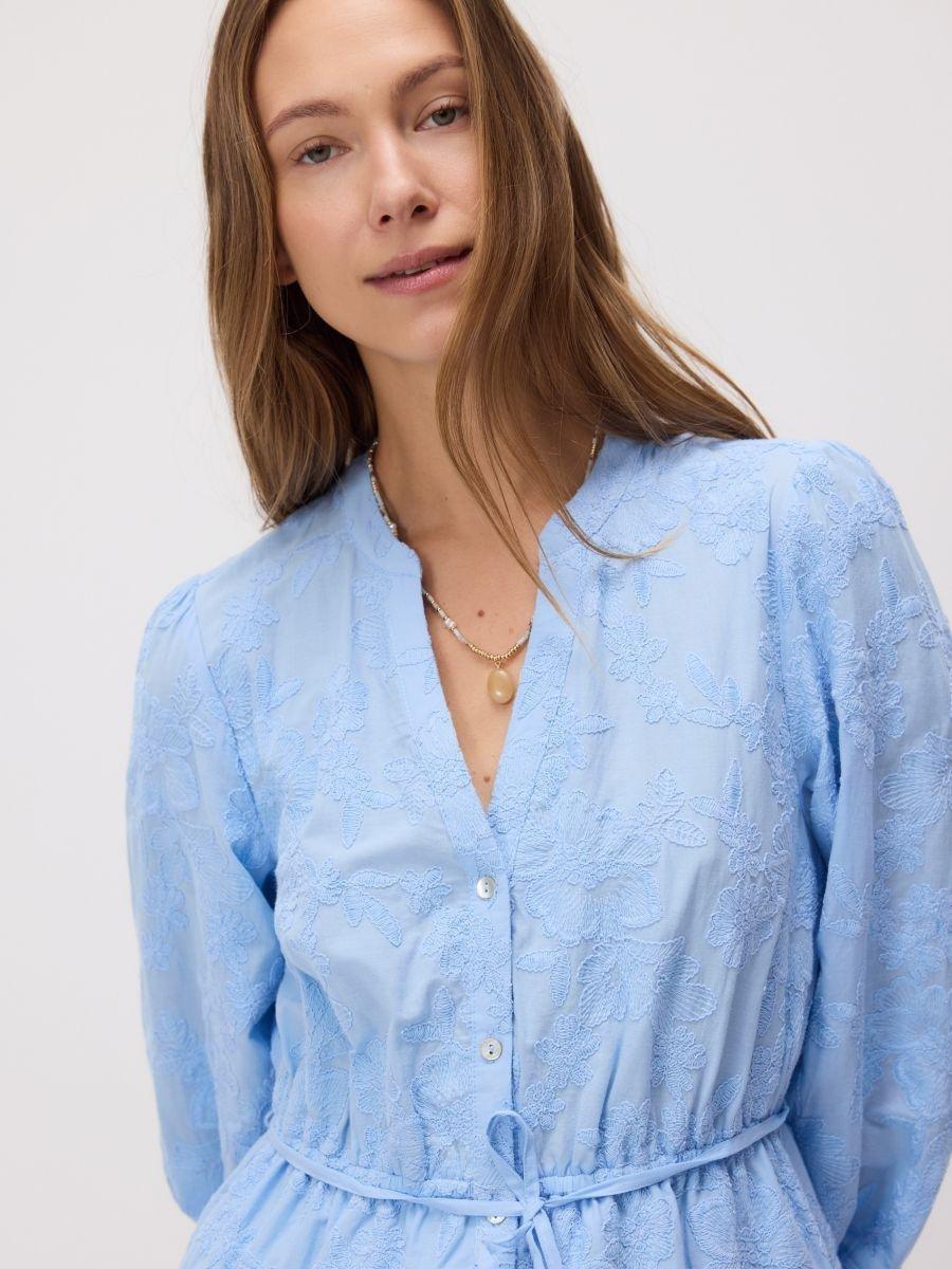 Blue Cotton Mini Dress, , large image number 2