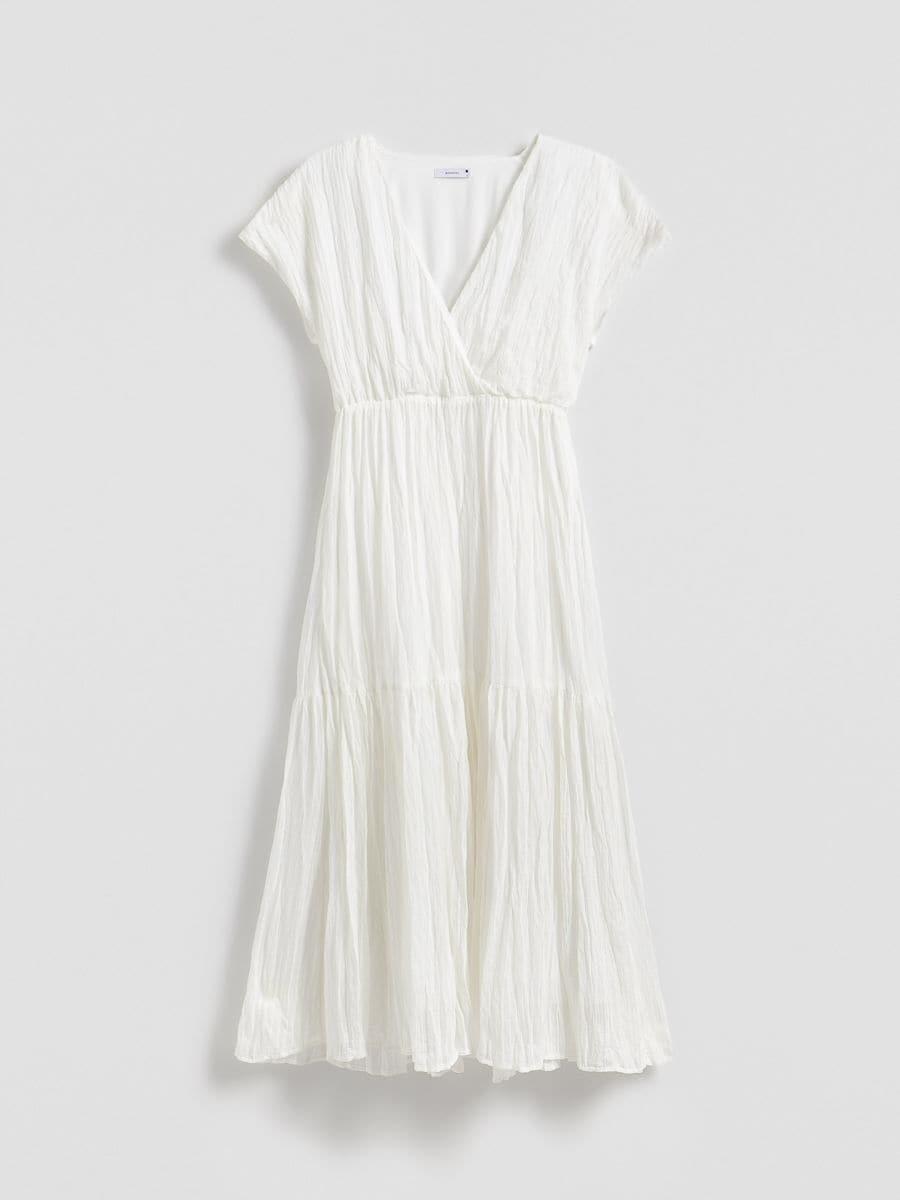 White Dress Made Of Gathered Fabric, , medium