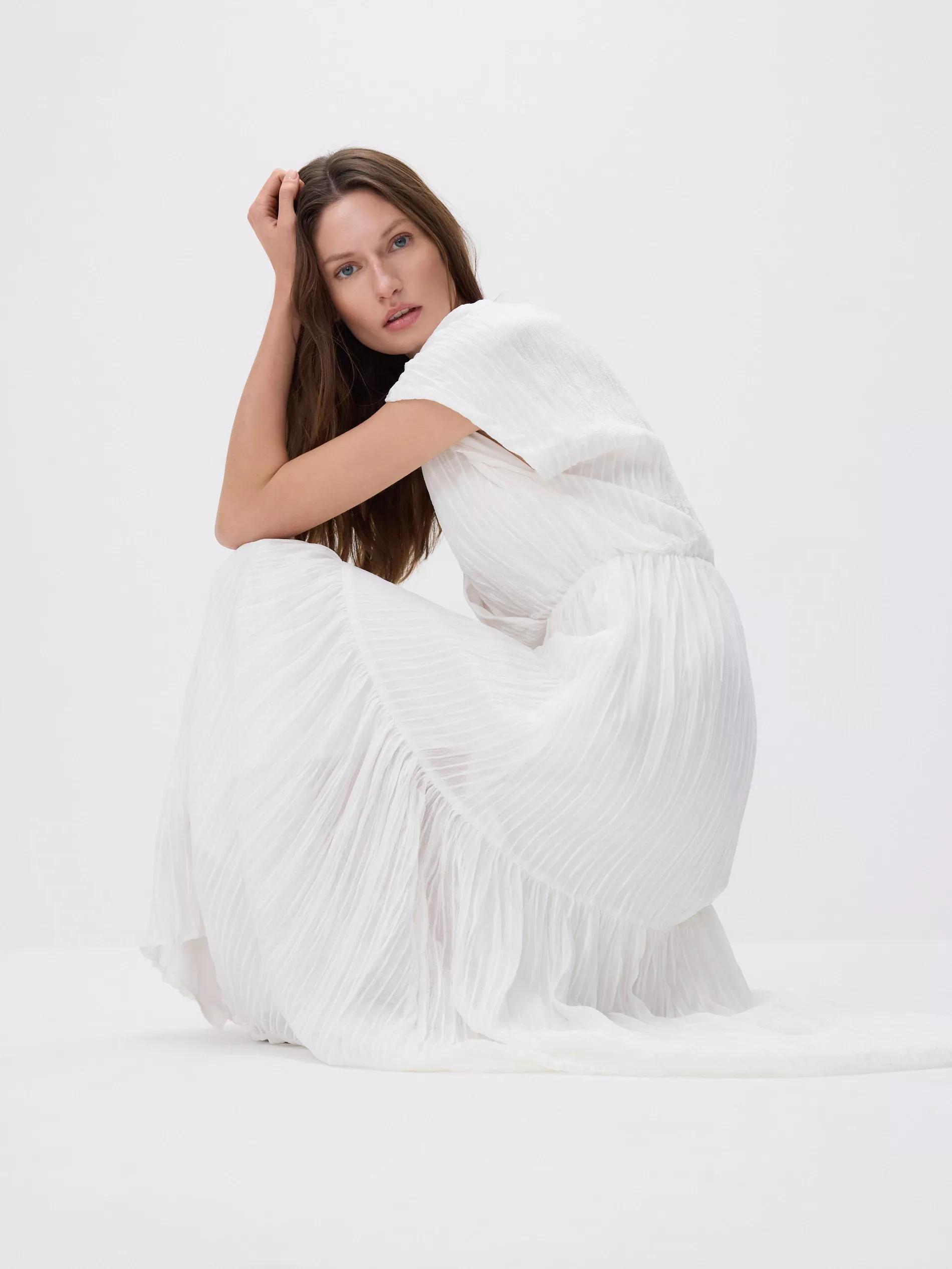 White Dress Made Of Gathered Fabric, , large image number 3