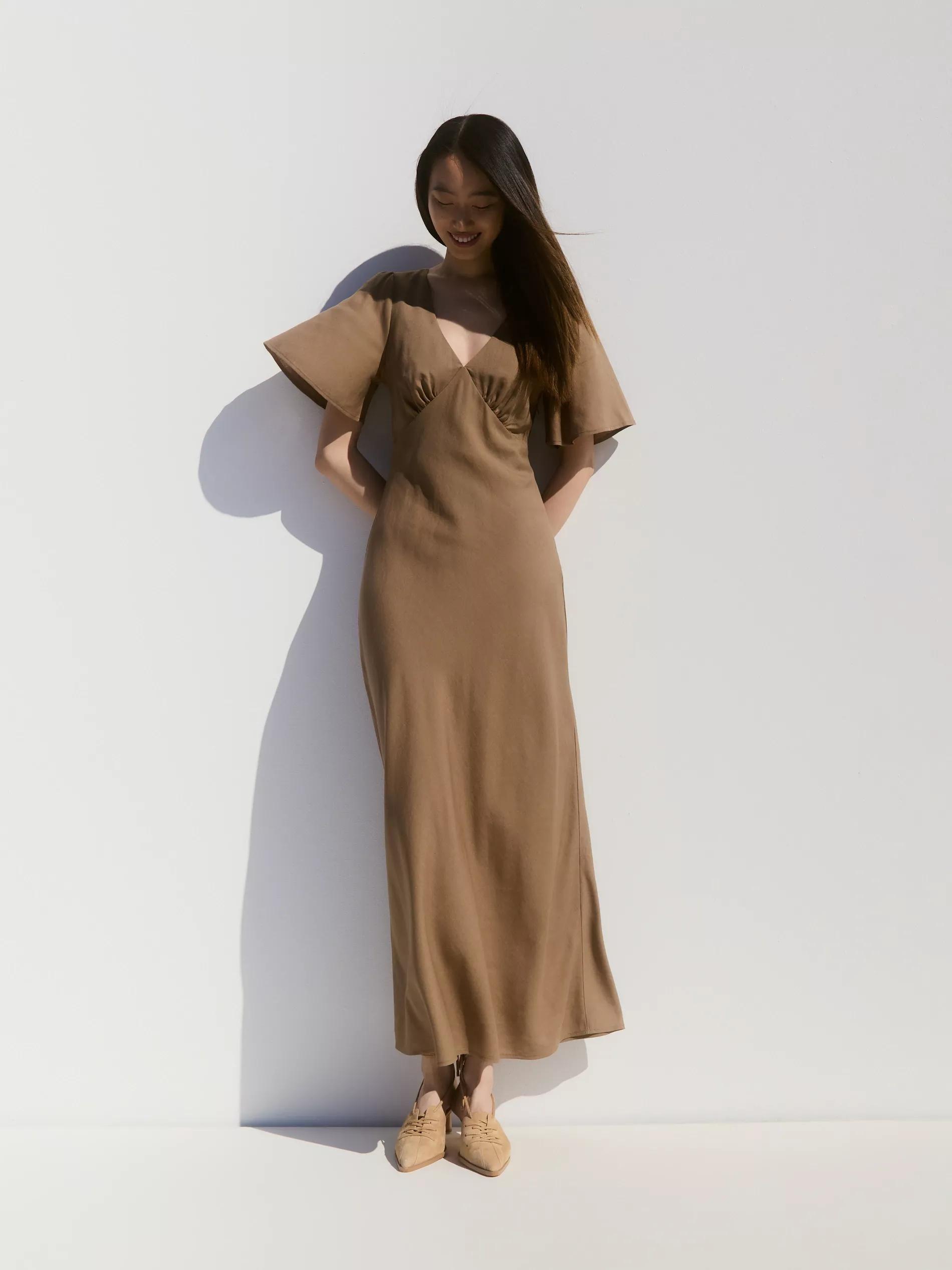 Green Linen Rich Maxi Dress, , large image number 0