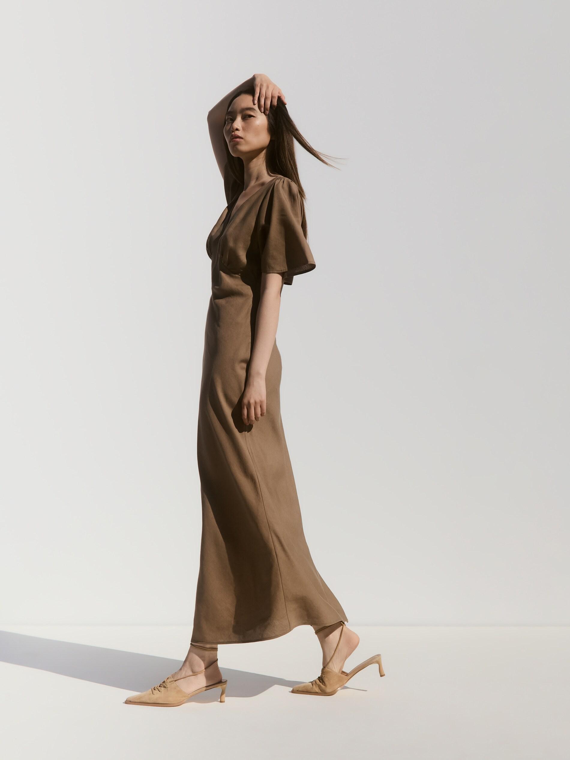 Green Linen Rich Maxi Dress, Green, large image number 3