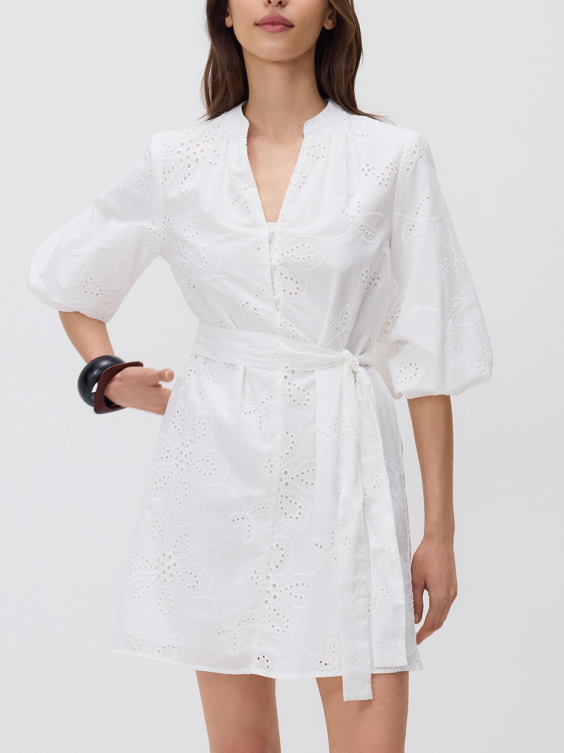 White Openwork Mini Dress, , large image number 0
