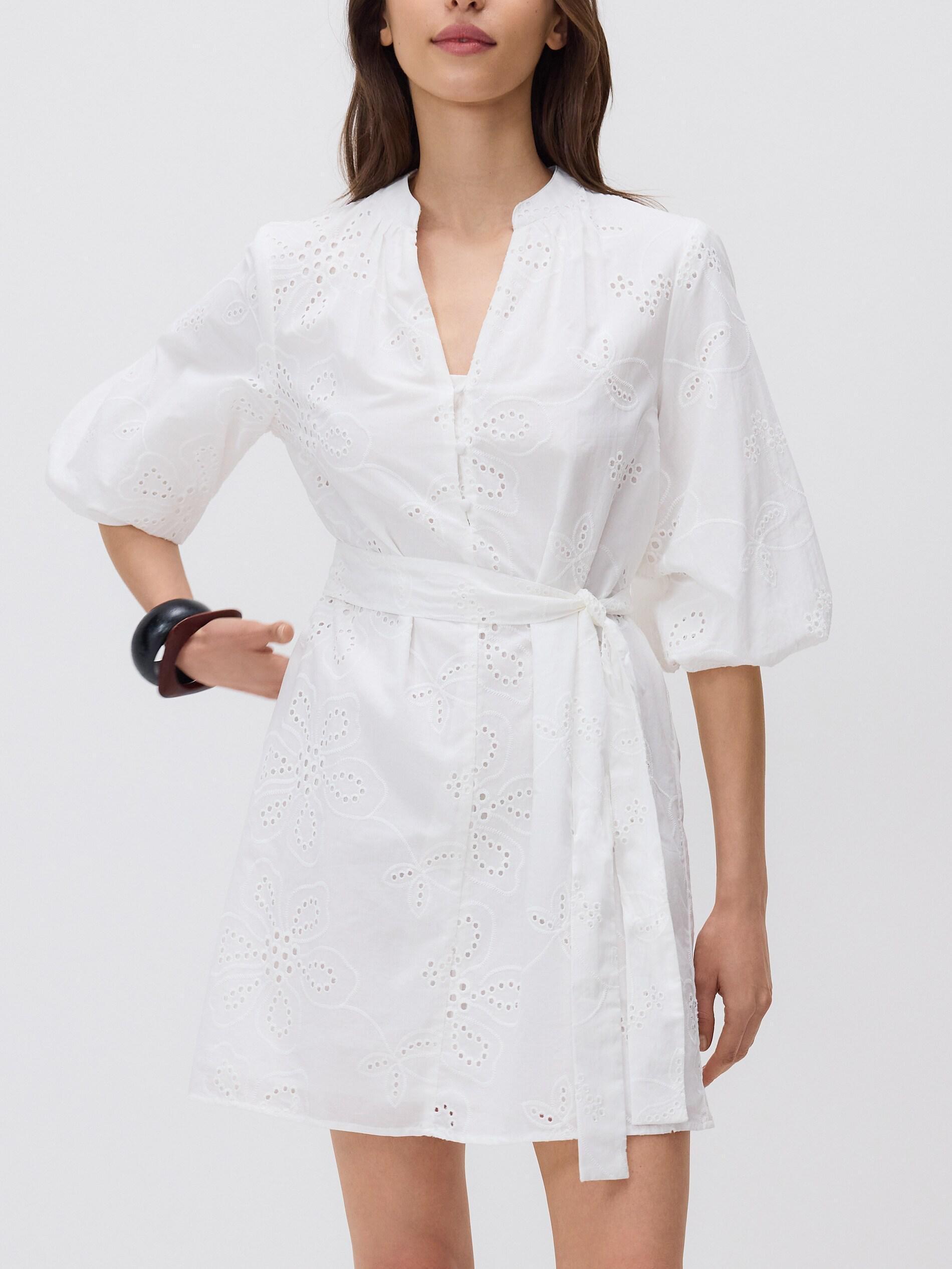 White Openwork Mini Dress, White, medium