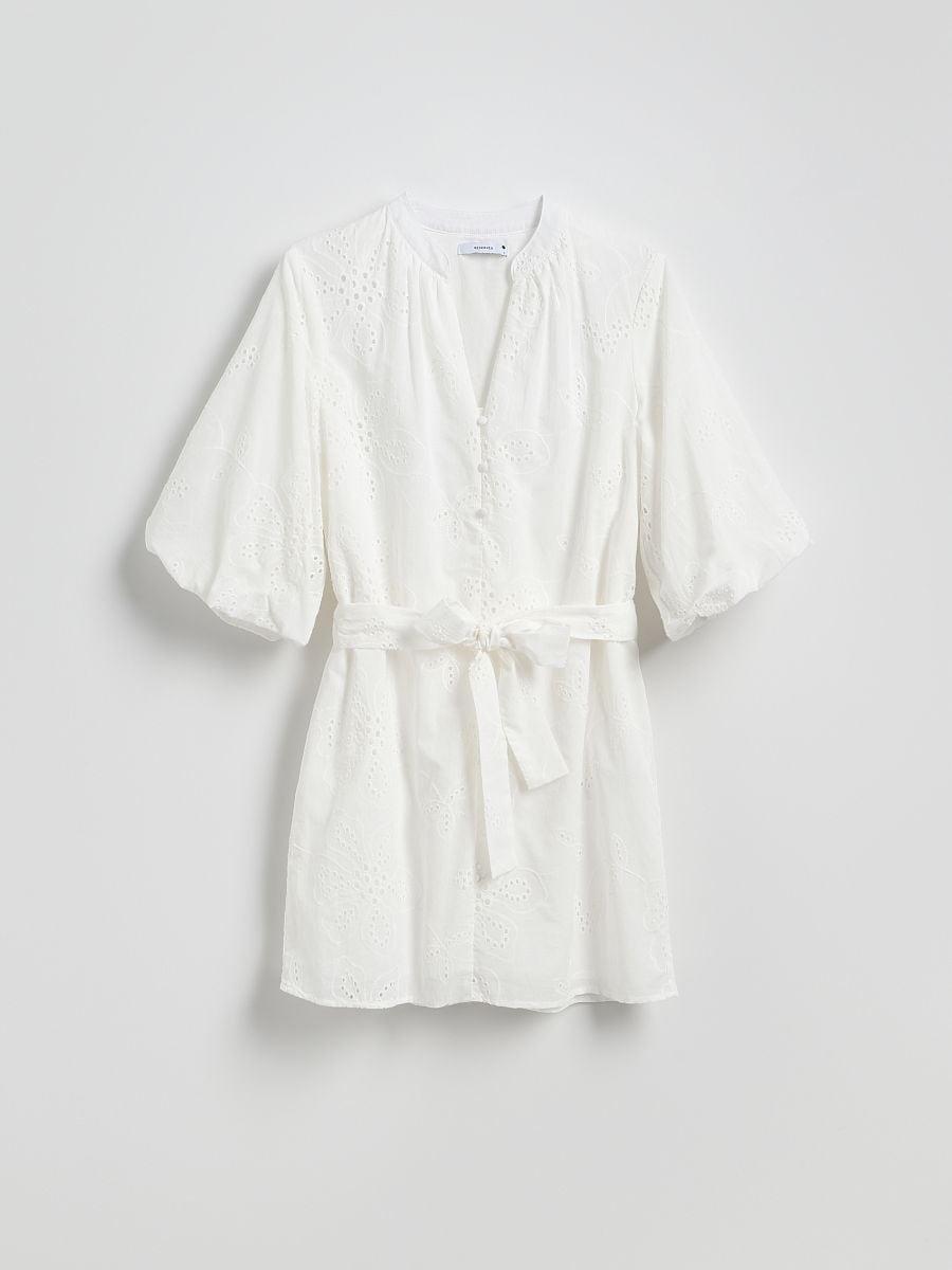 White Openwork Mini Dress, , large image number 1