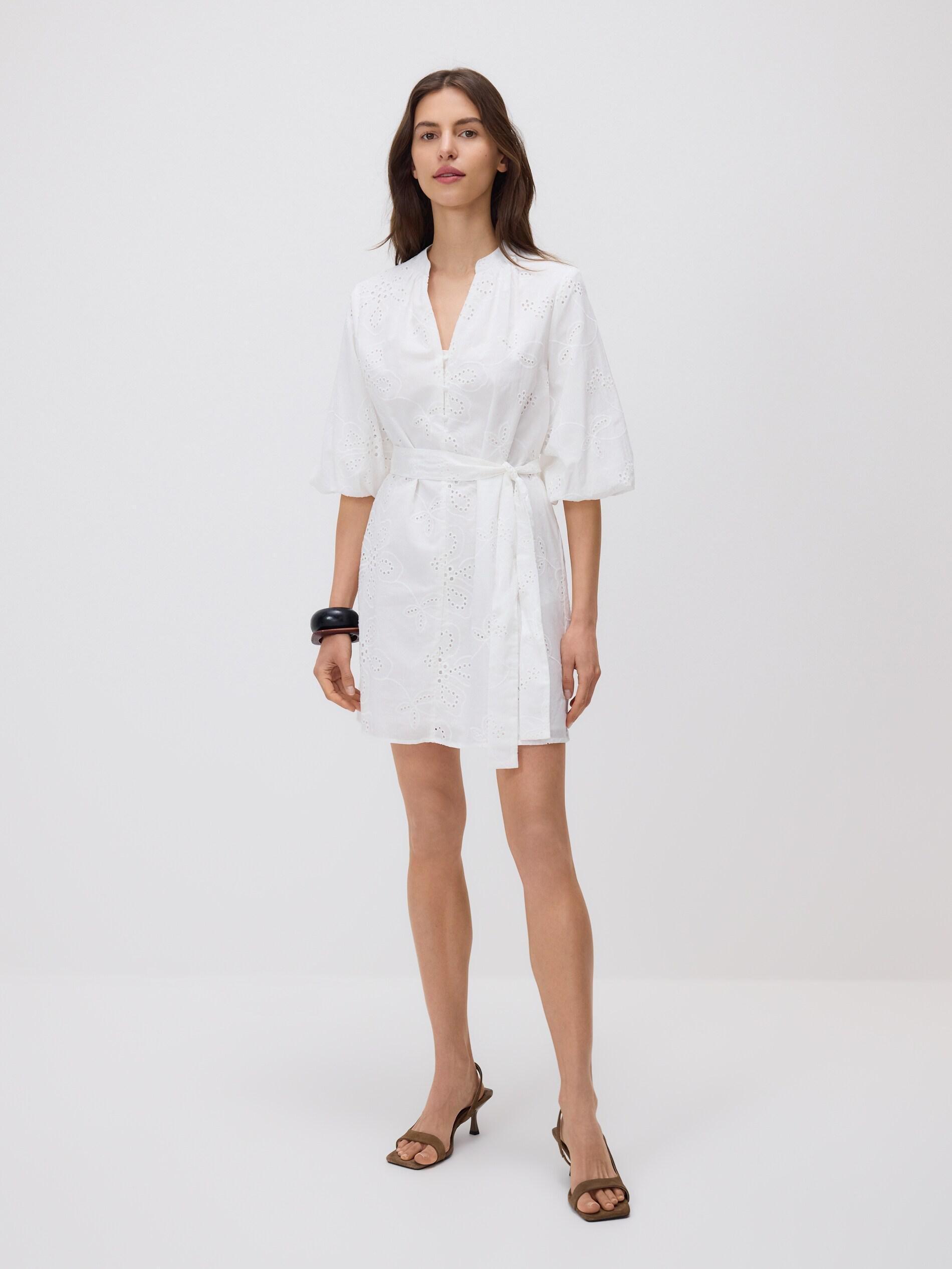 White Openwork Mini Dress, White, medium