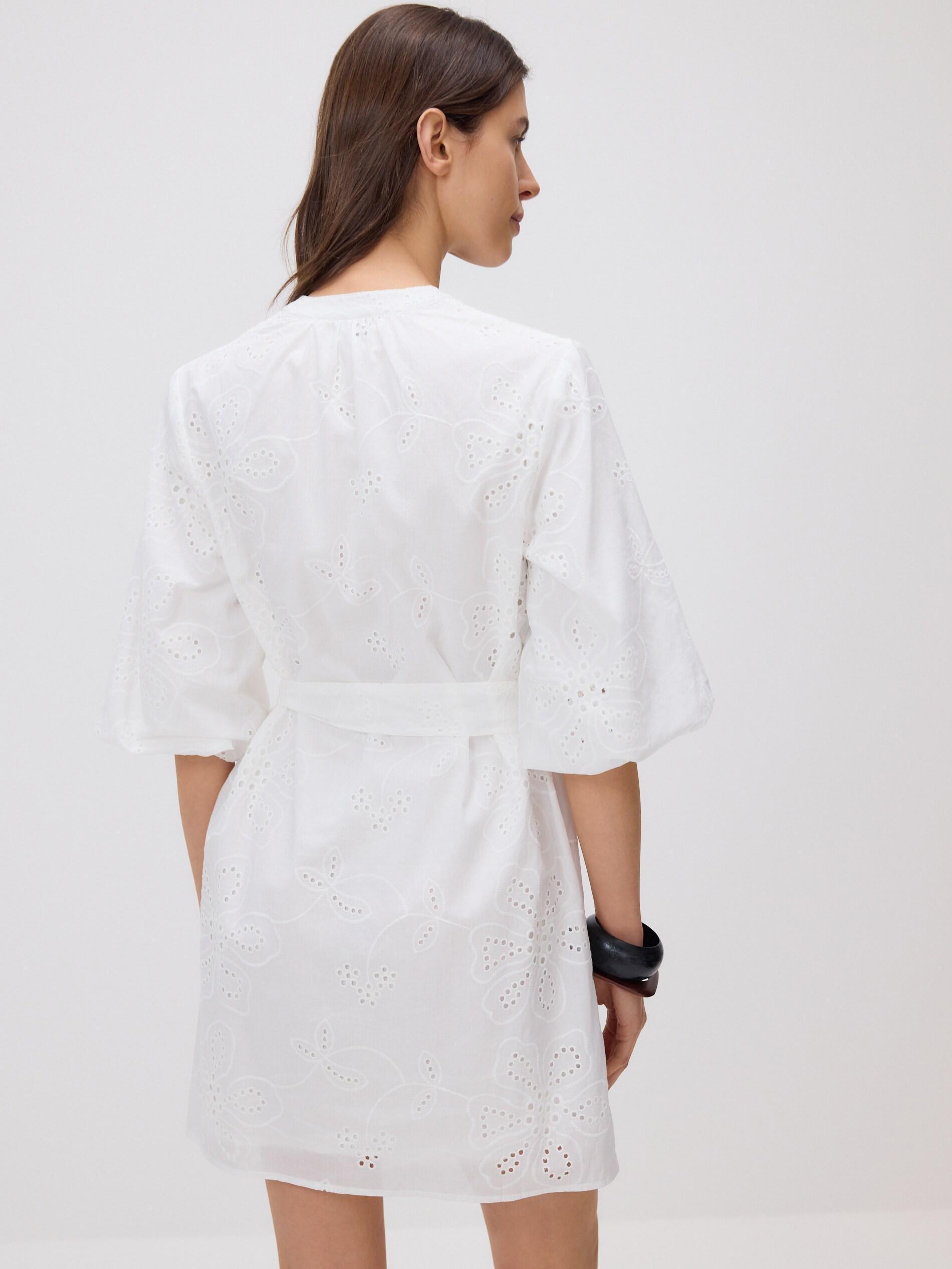 White Openwork Mini Dress, White, medium