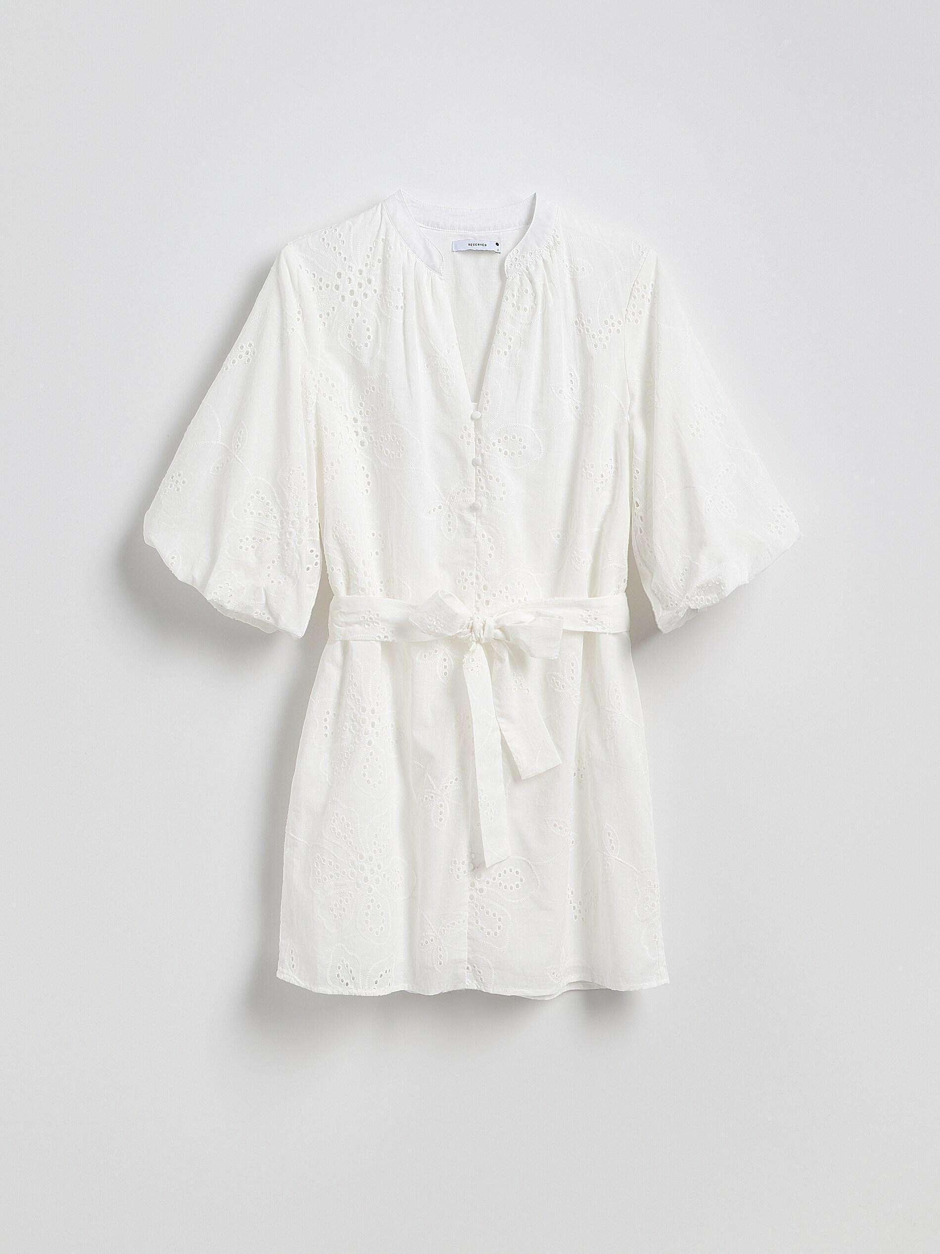 White Openwork Mini Dress, White, large image number 3