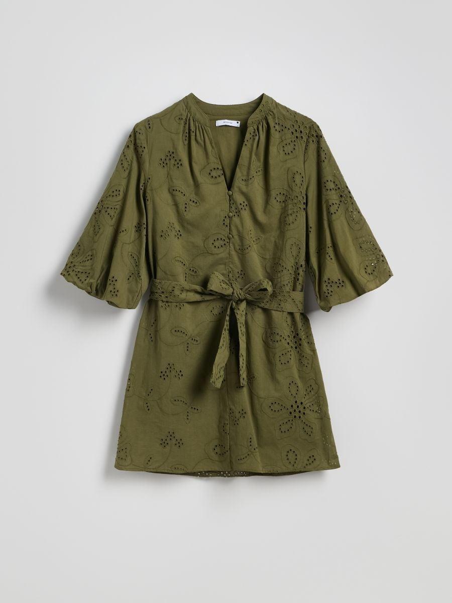 Green Openwork Mini Dress, , medium