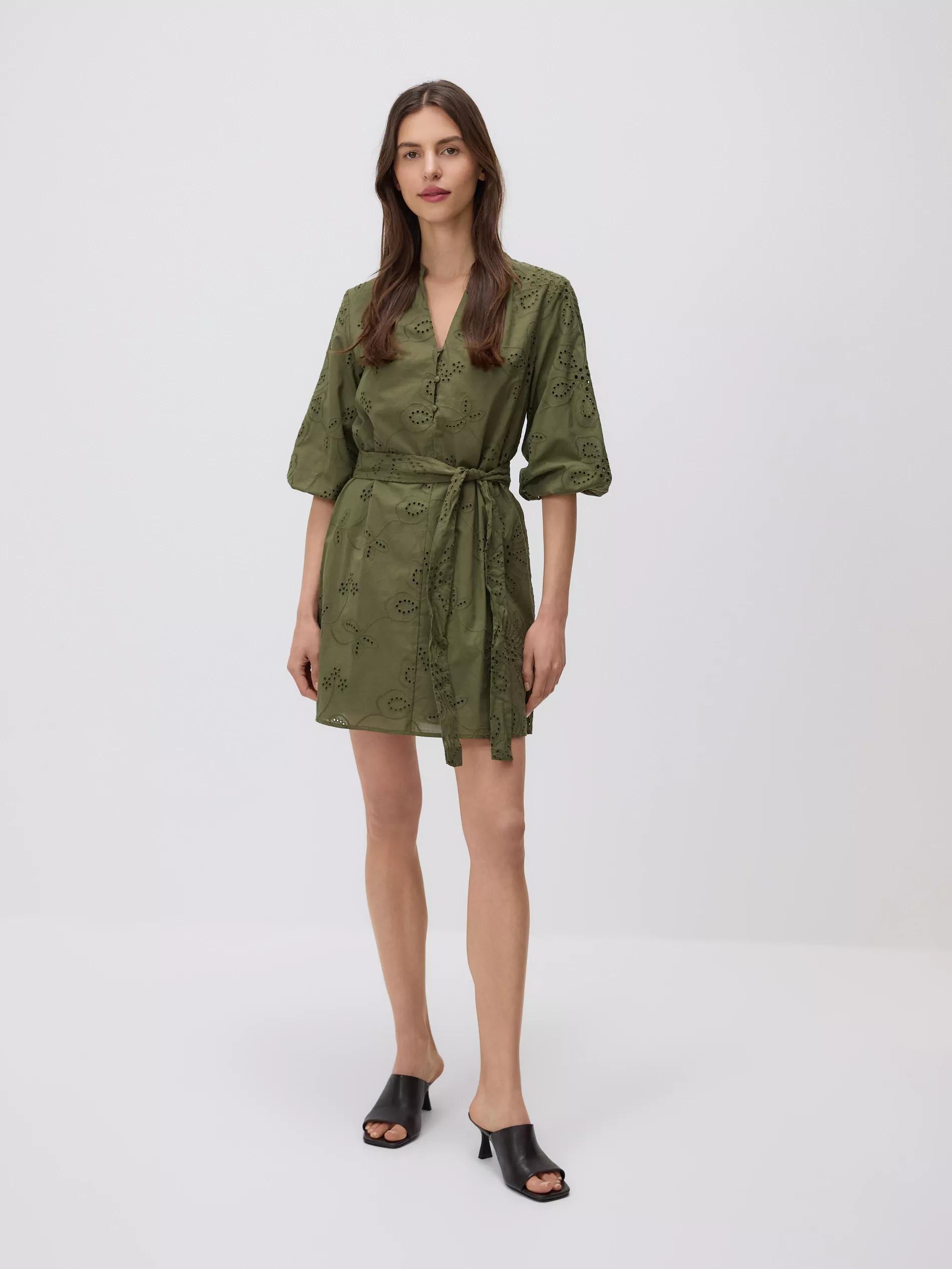 Green Openwork Mini Dress, , large image number 0