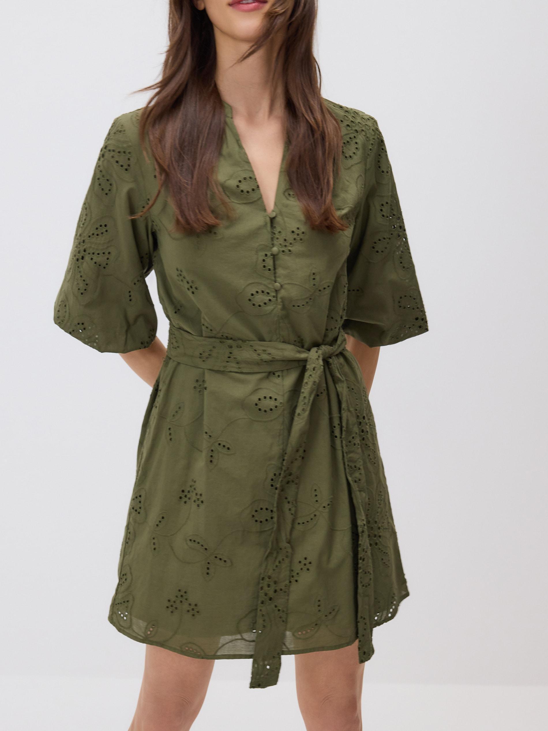 Green Openwork Mini Dress, , large image number 1