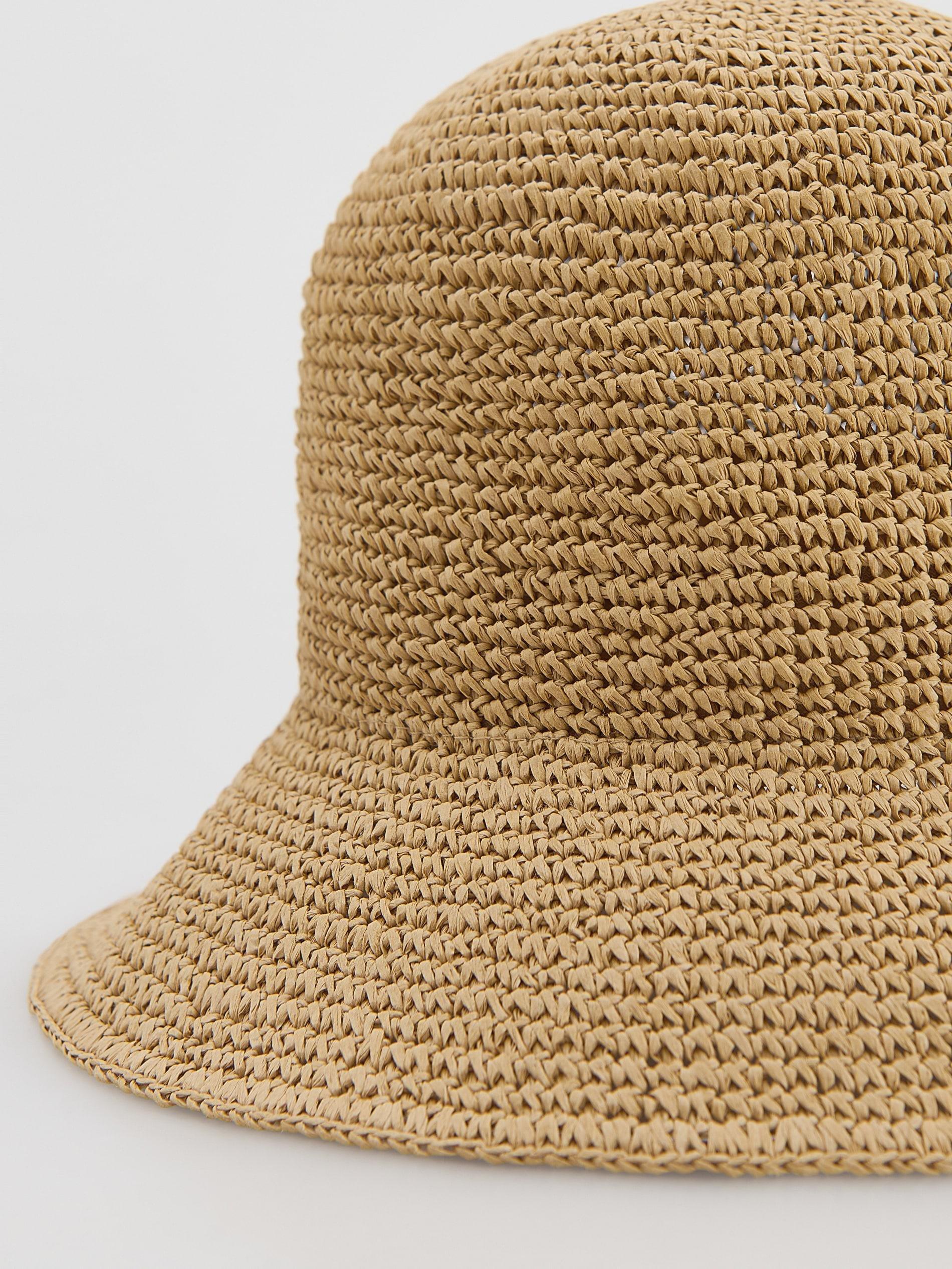 Beige Straw Bucket Hat, Beige, large image number 1