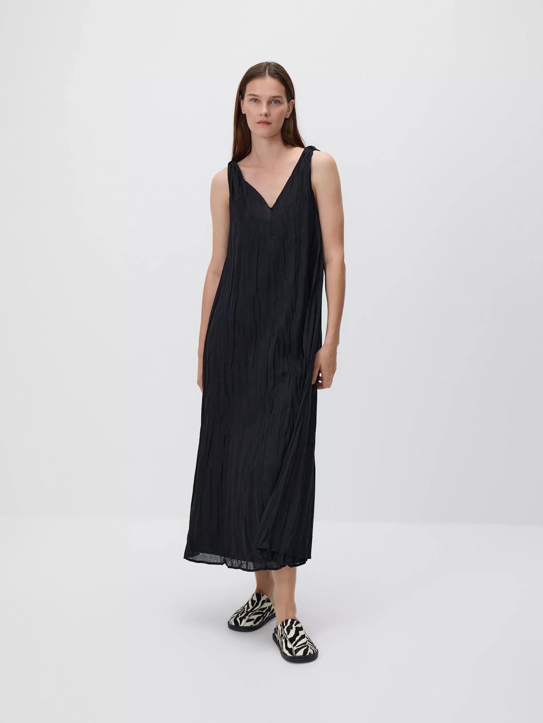 Black Midi Dress With Ramie Fabric, , large image number 1