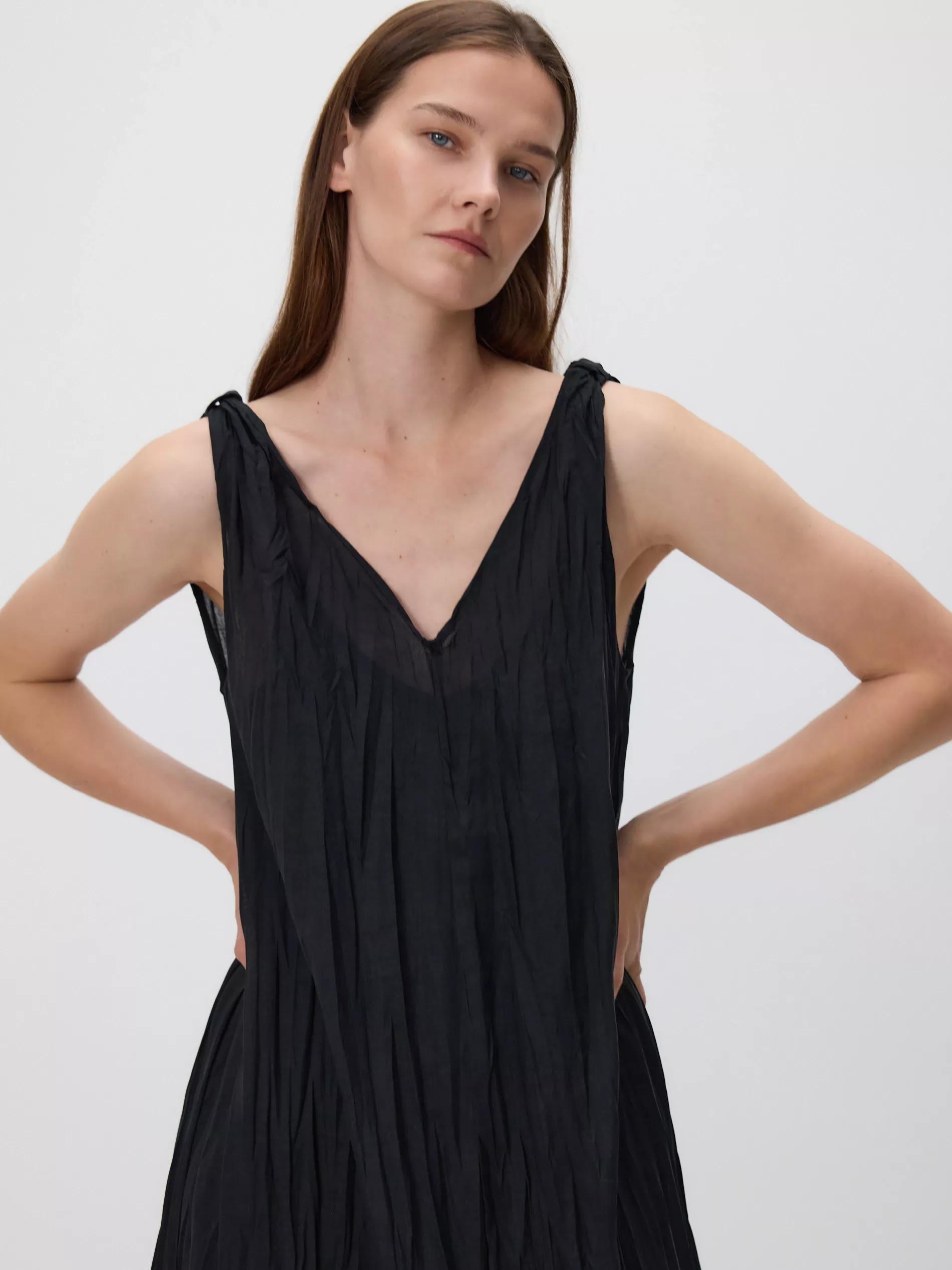 Black Midi Dress With Ramie Fabric, , large image number 2