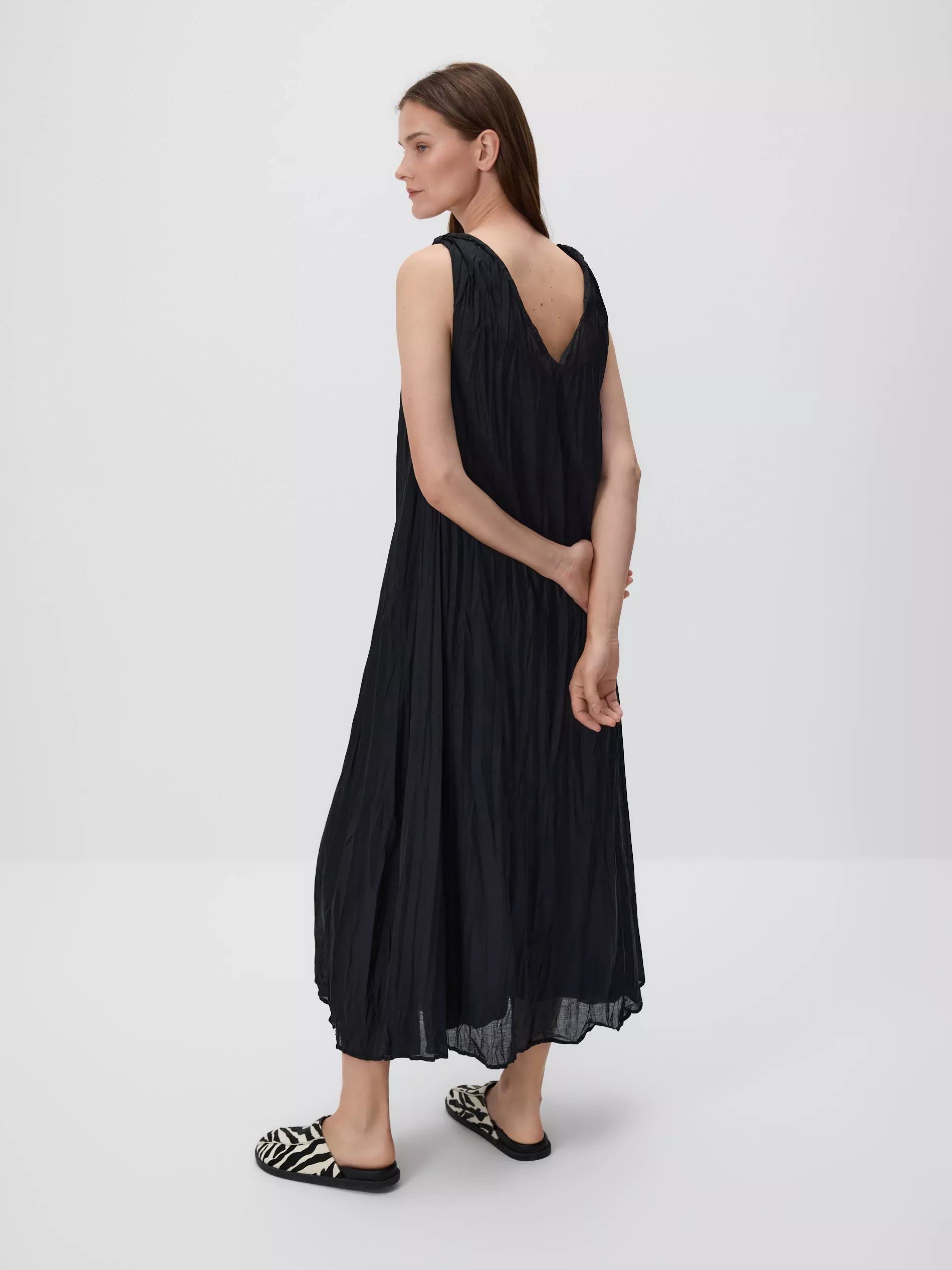 Black Midi Dress With Ramie Fabric, , large image number 3