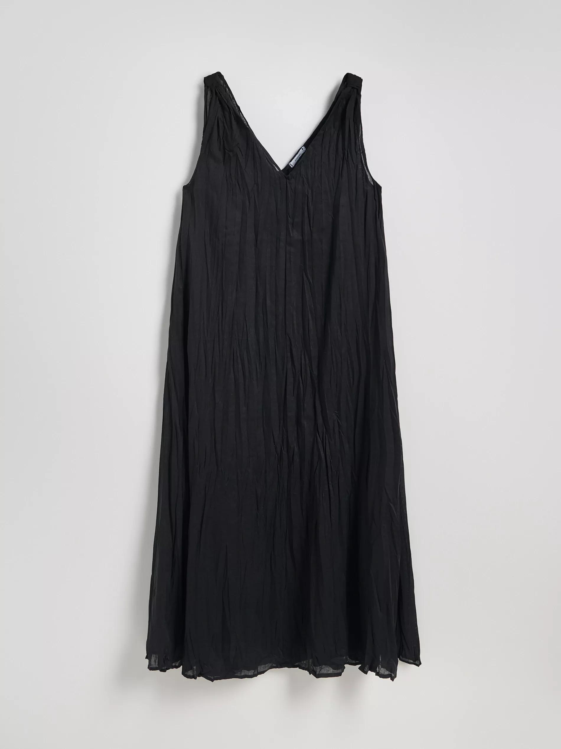 Black Midi Dress With Ramie Fabric, , large image number 4