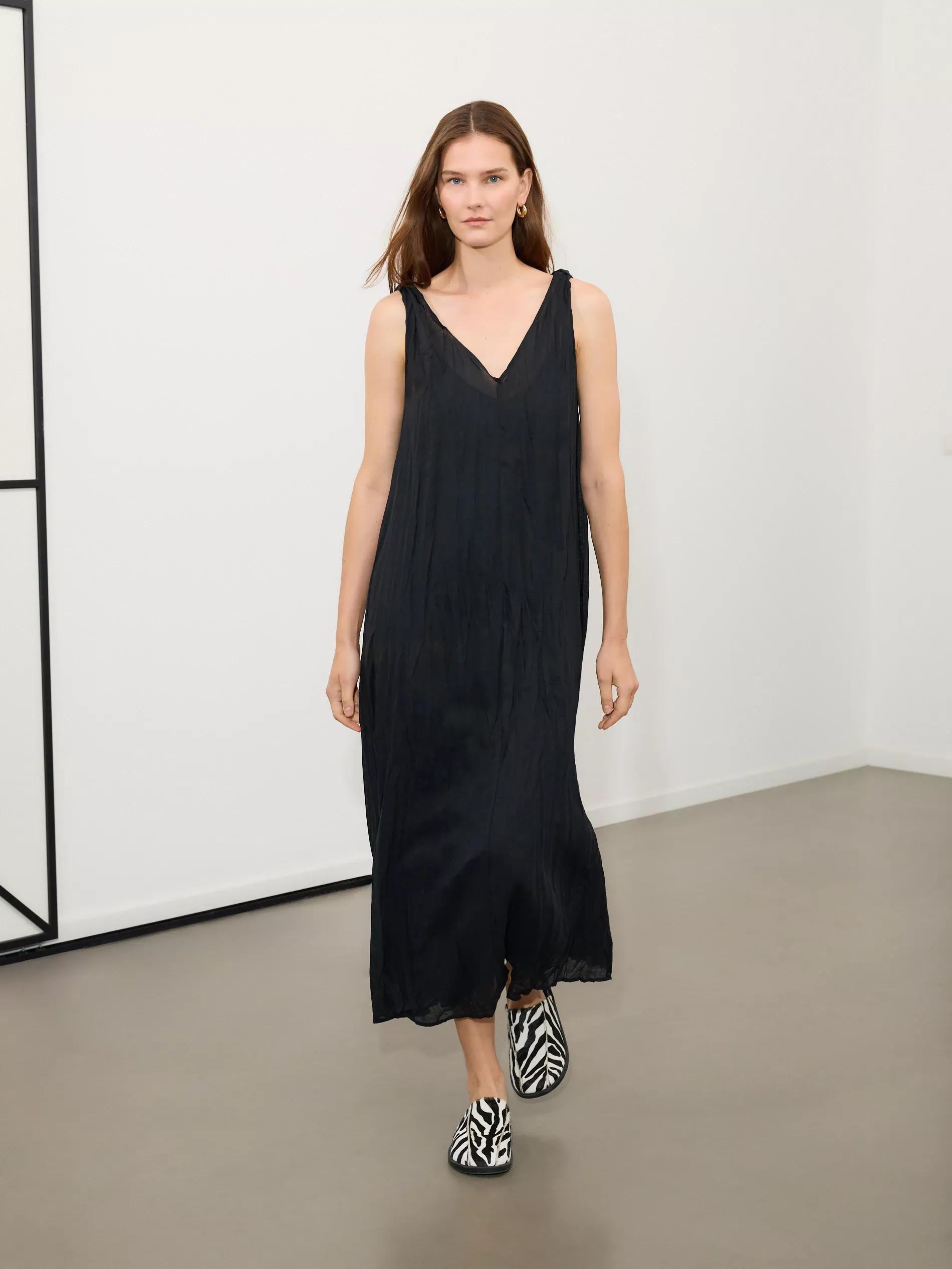 Black Midi Dress With Ramie Fabric, , large image number 5