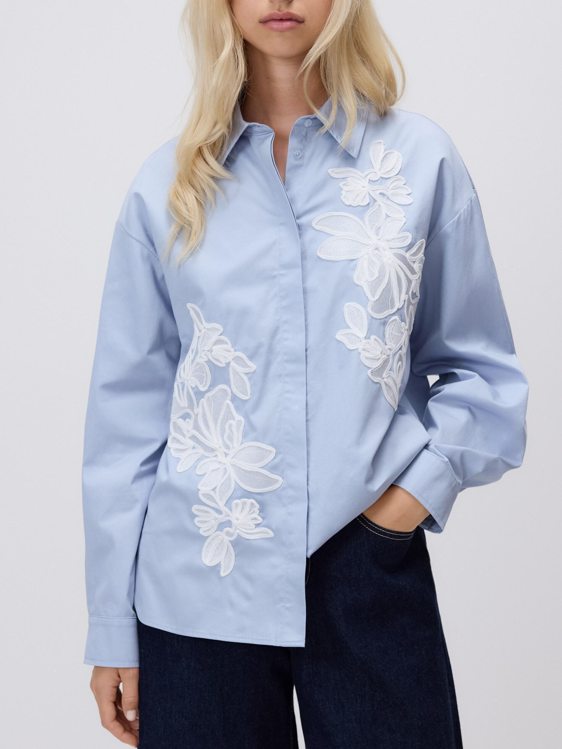 Blue Blouse With Embroidery, Blue, large image number 0