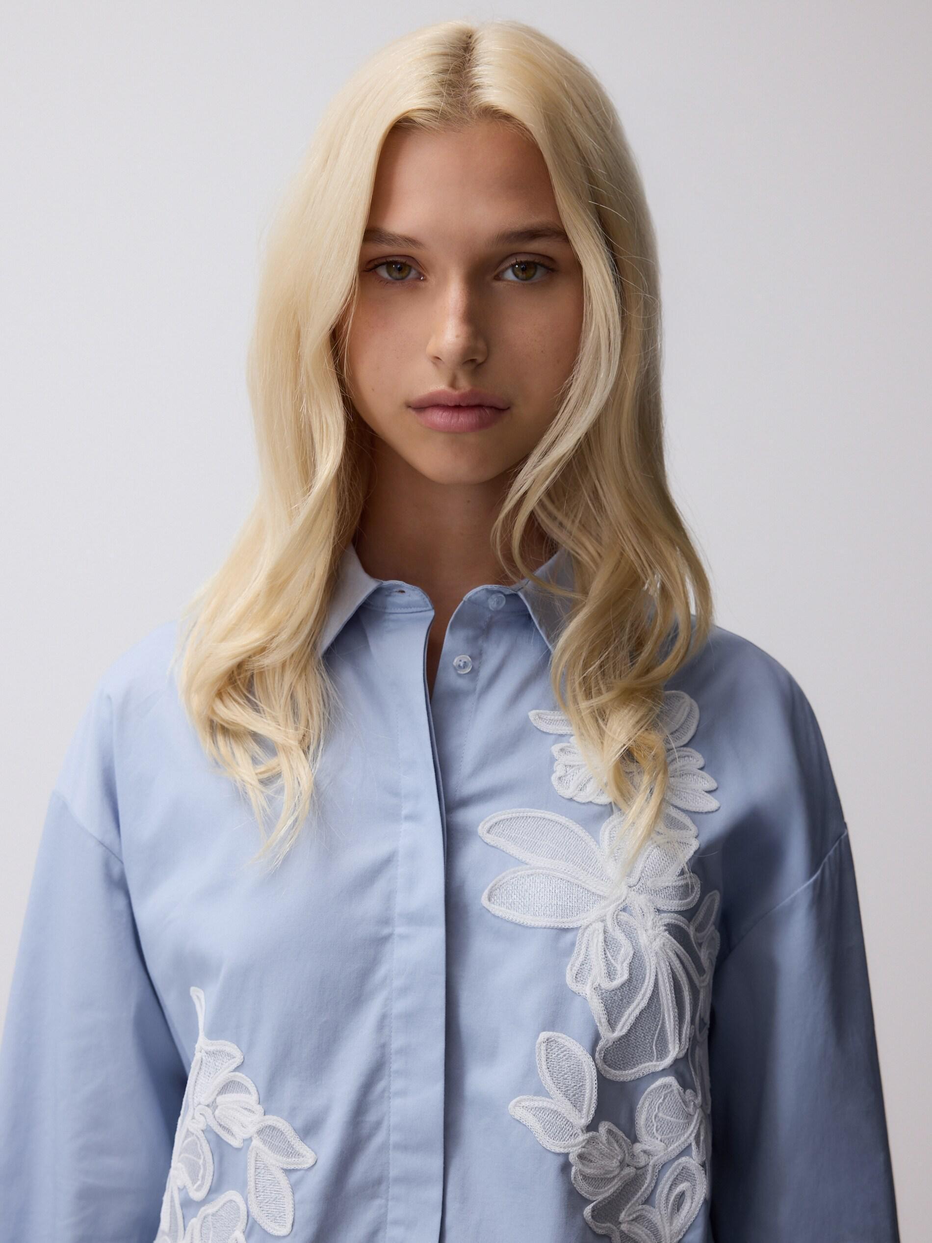 Blue Blouse With Embroidery, Blue, large image number 1