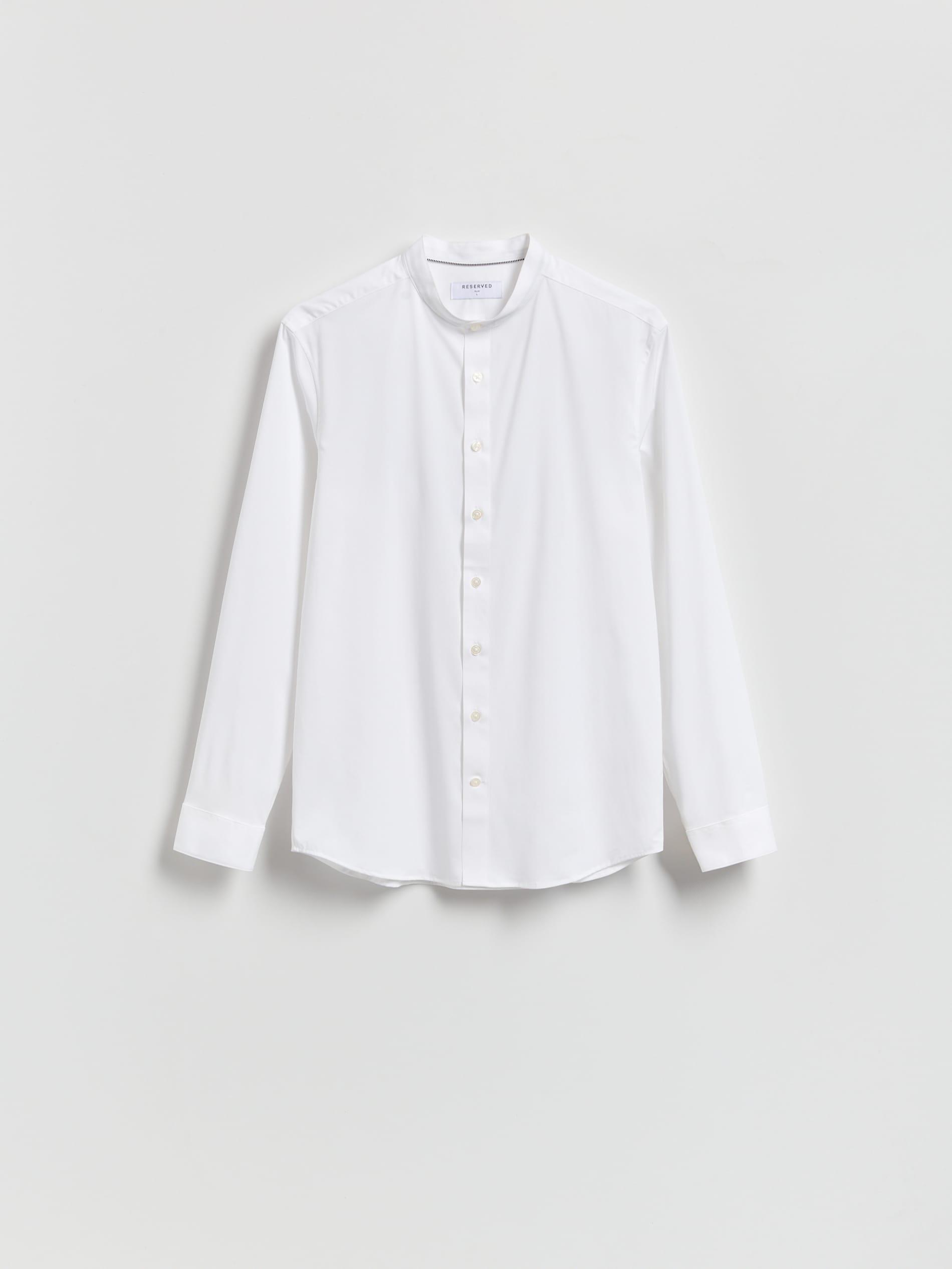 White Slim Fit Shirt With Stand Up Collar, White, medium