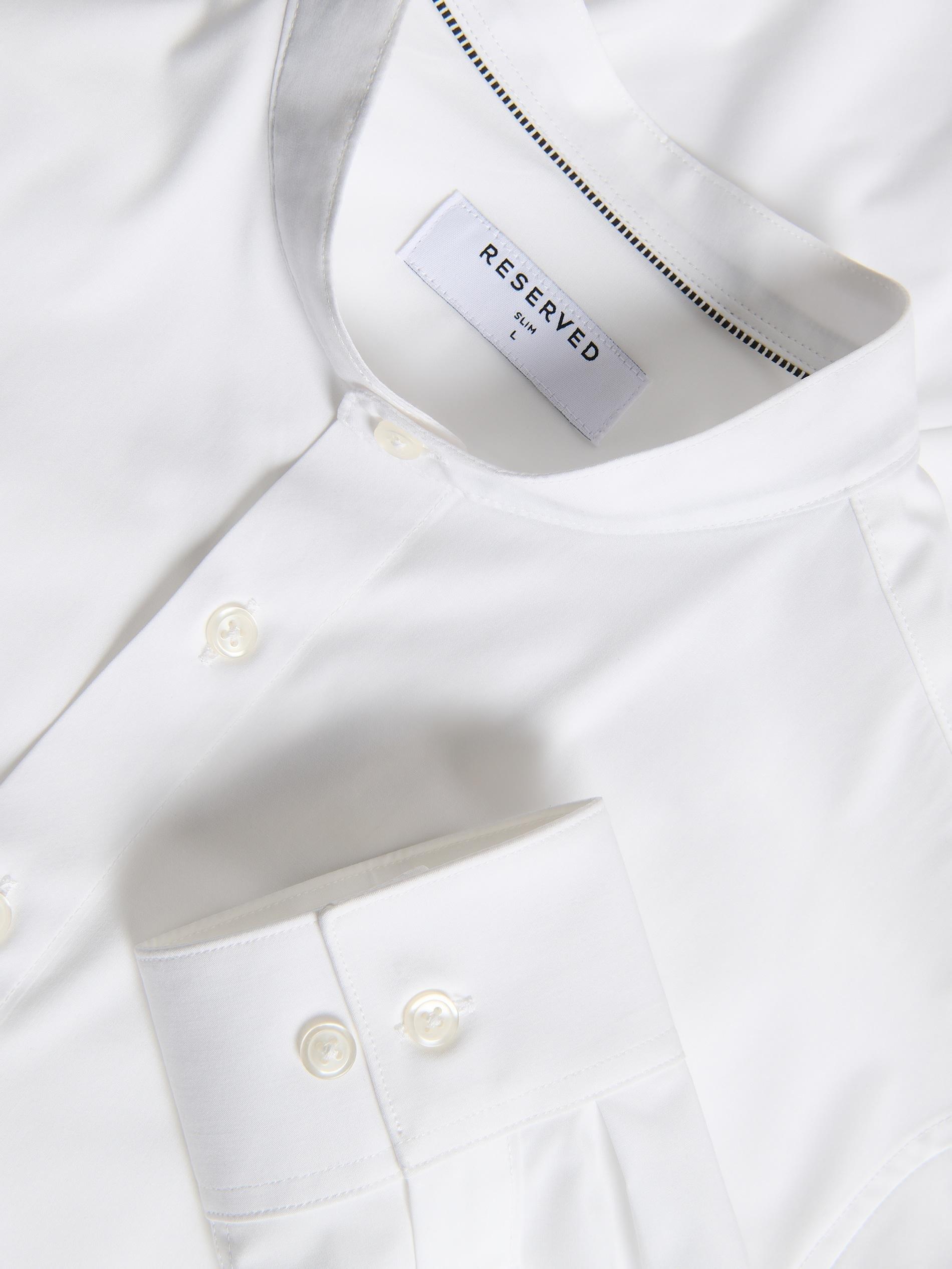 White Slim Fit Shirt With Stand Up Collar, White, medium