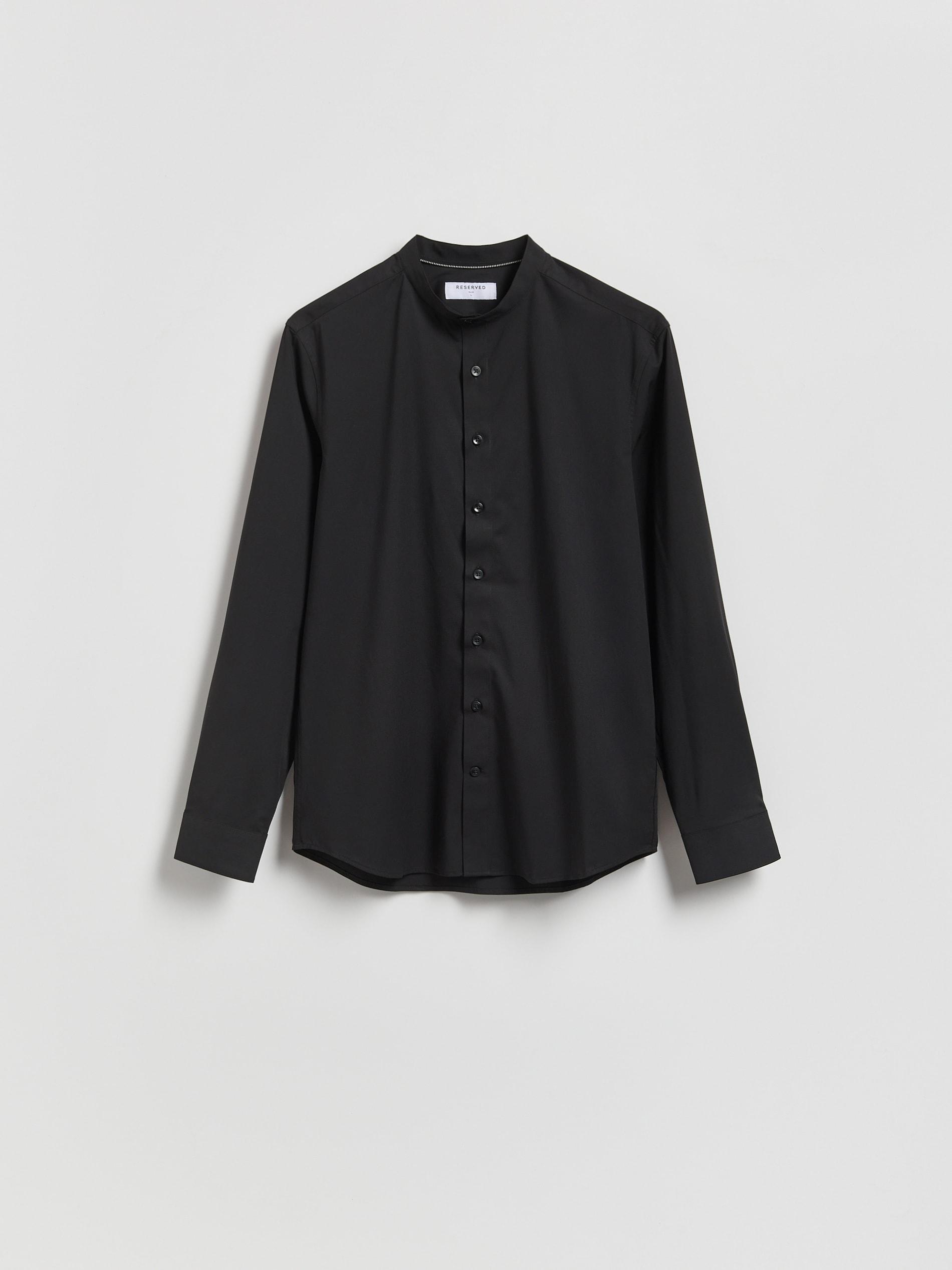 Black Slim Fit Shirt With Stand Up Collar, Black, medium