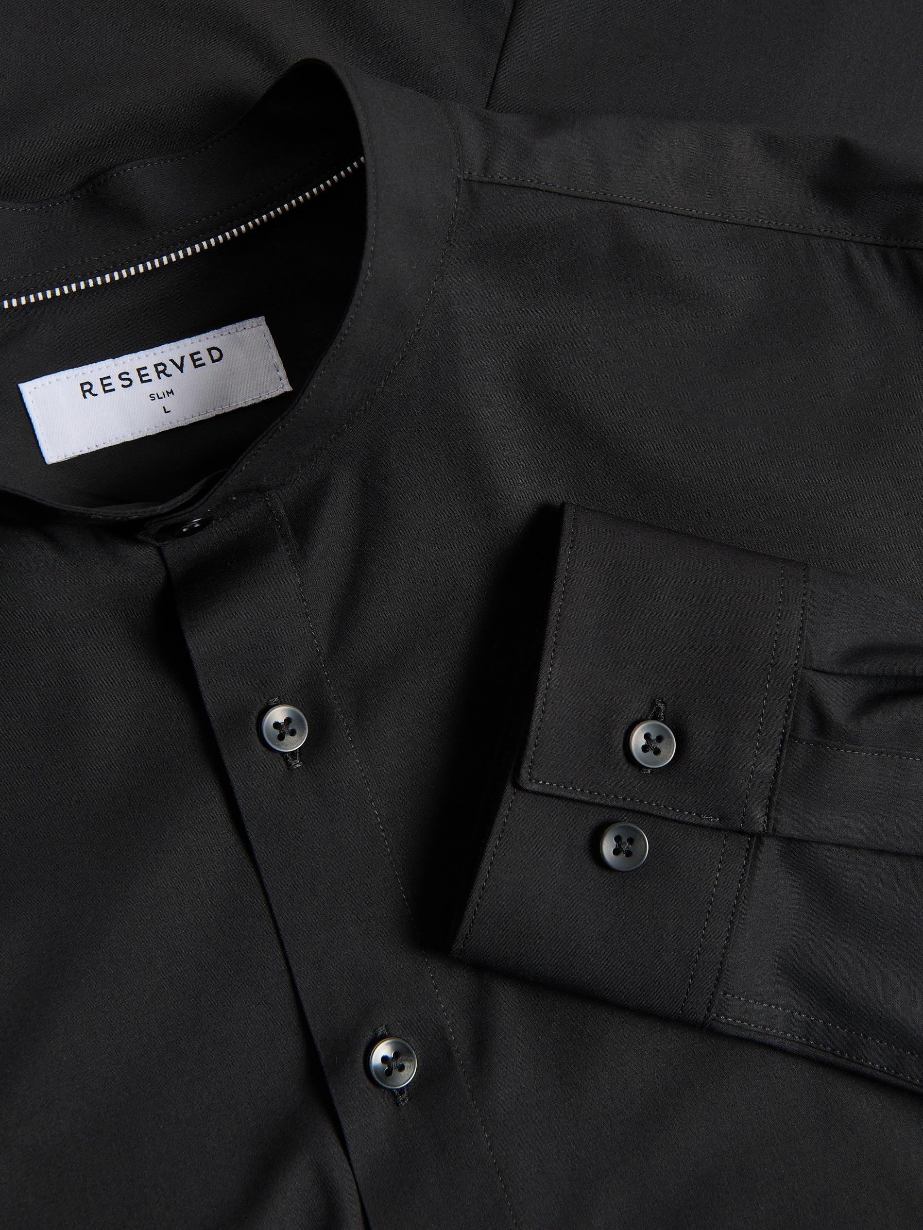 Black Slim Fit Shirt With Stand Up Collar, Black, large image number 1