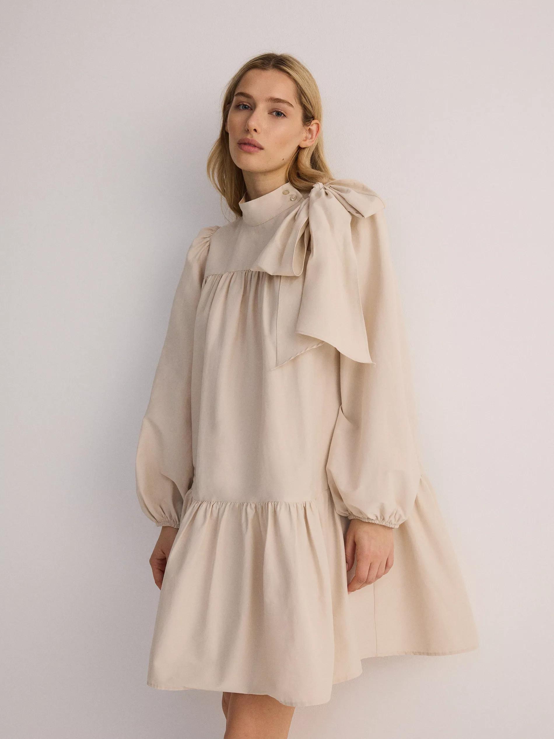 Cream Dress With Decorative Tie Detail, , medium