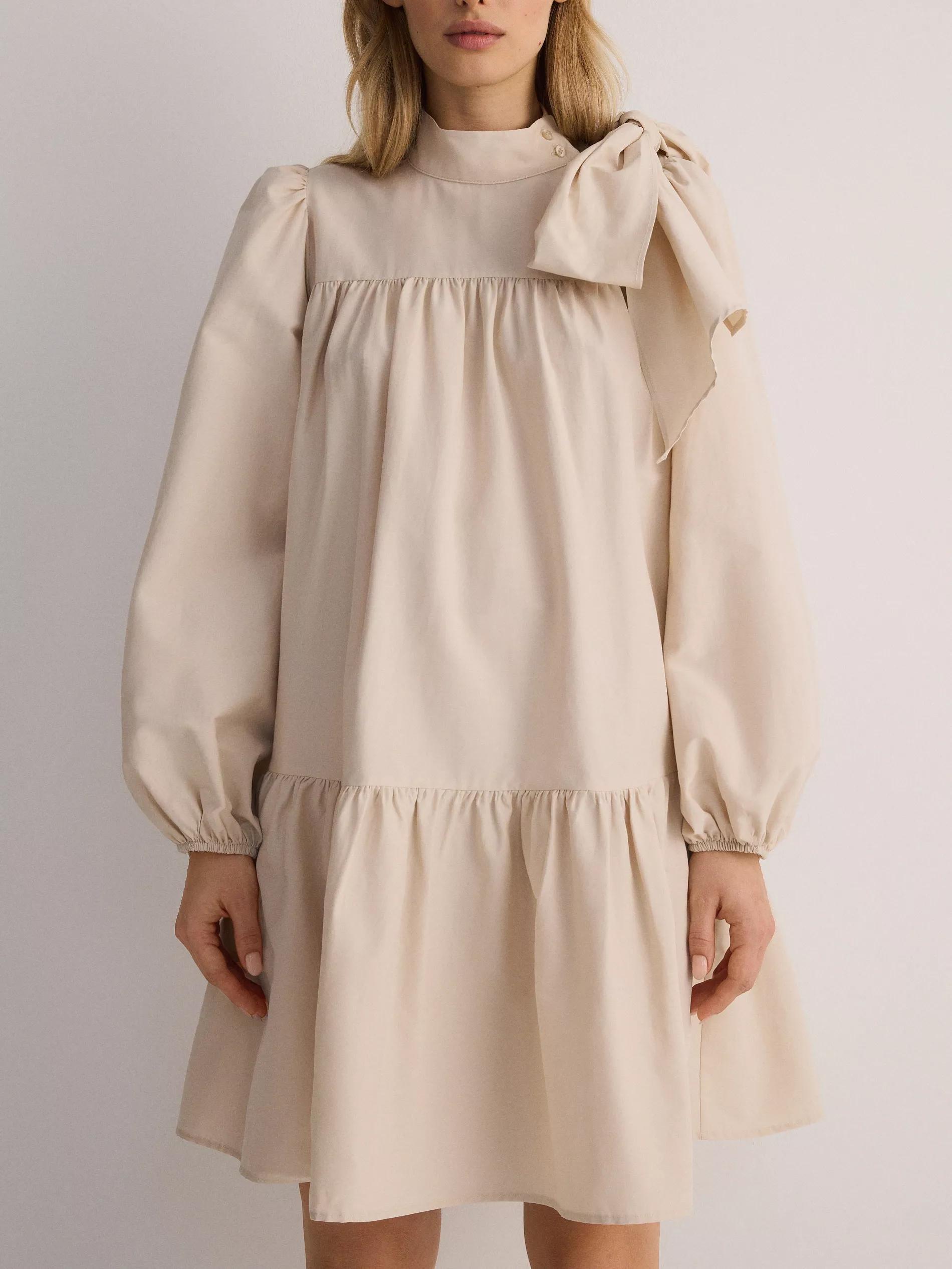 Cream Dress With Decorative Tie Detail, , large image number 1