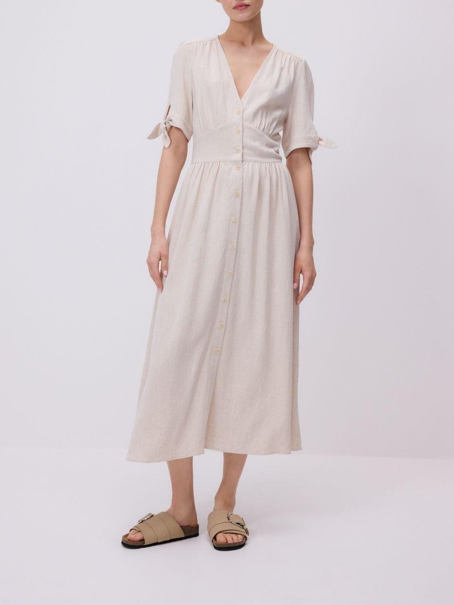 Beige Linen Blend Maxi Dress, , large image number 0