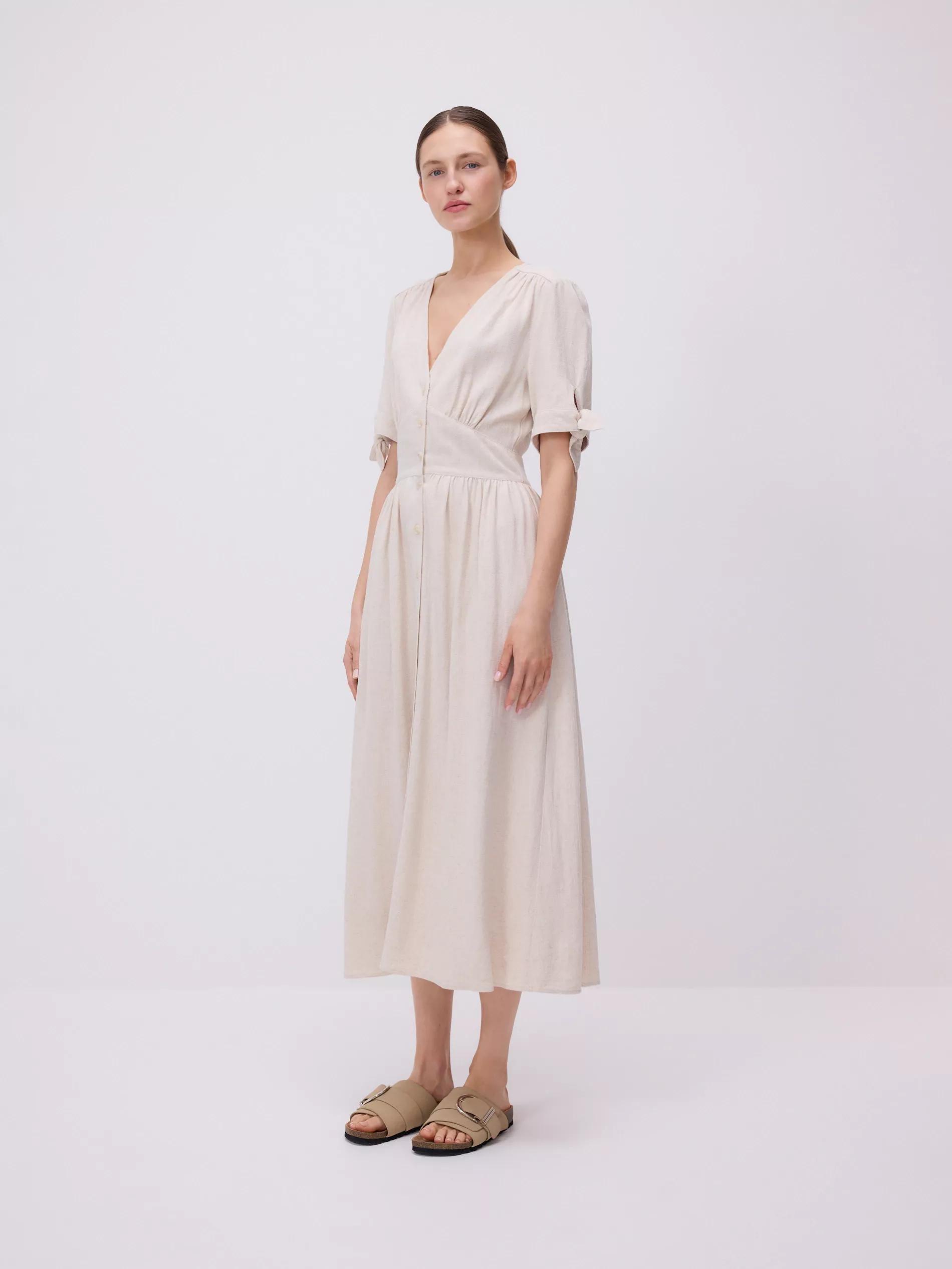 Beige Linen Blend Maxi Dress, , large image number 3