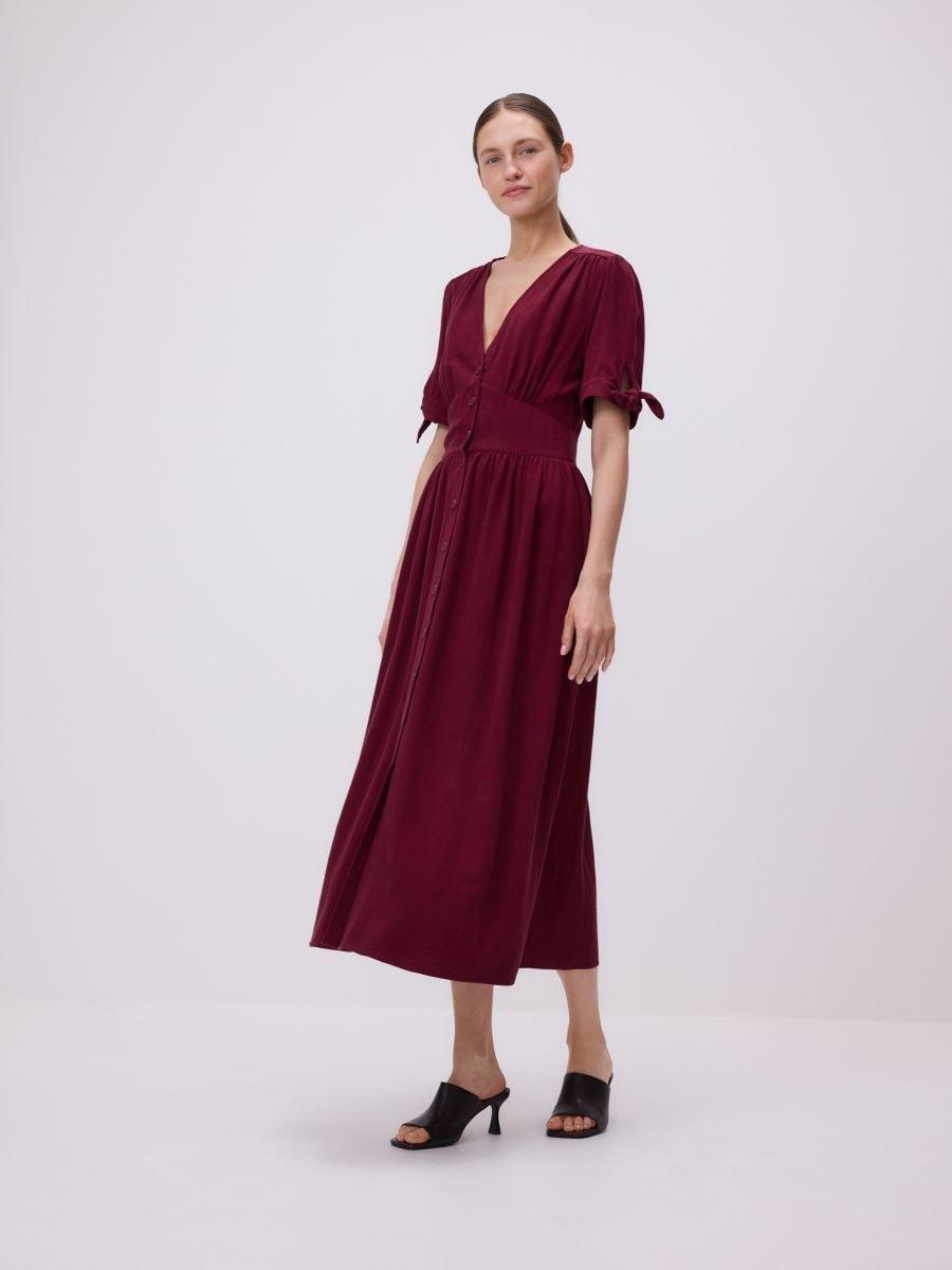 Maroon Linen Blend Maxi Dress, , medium