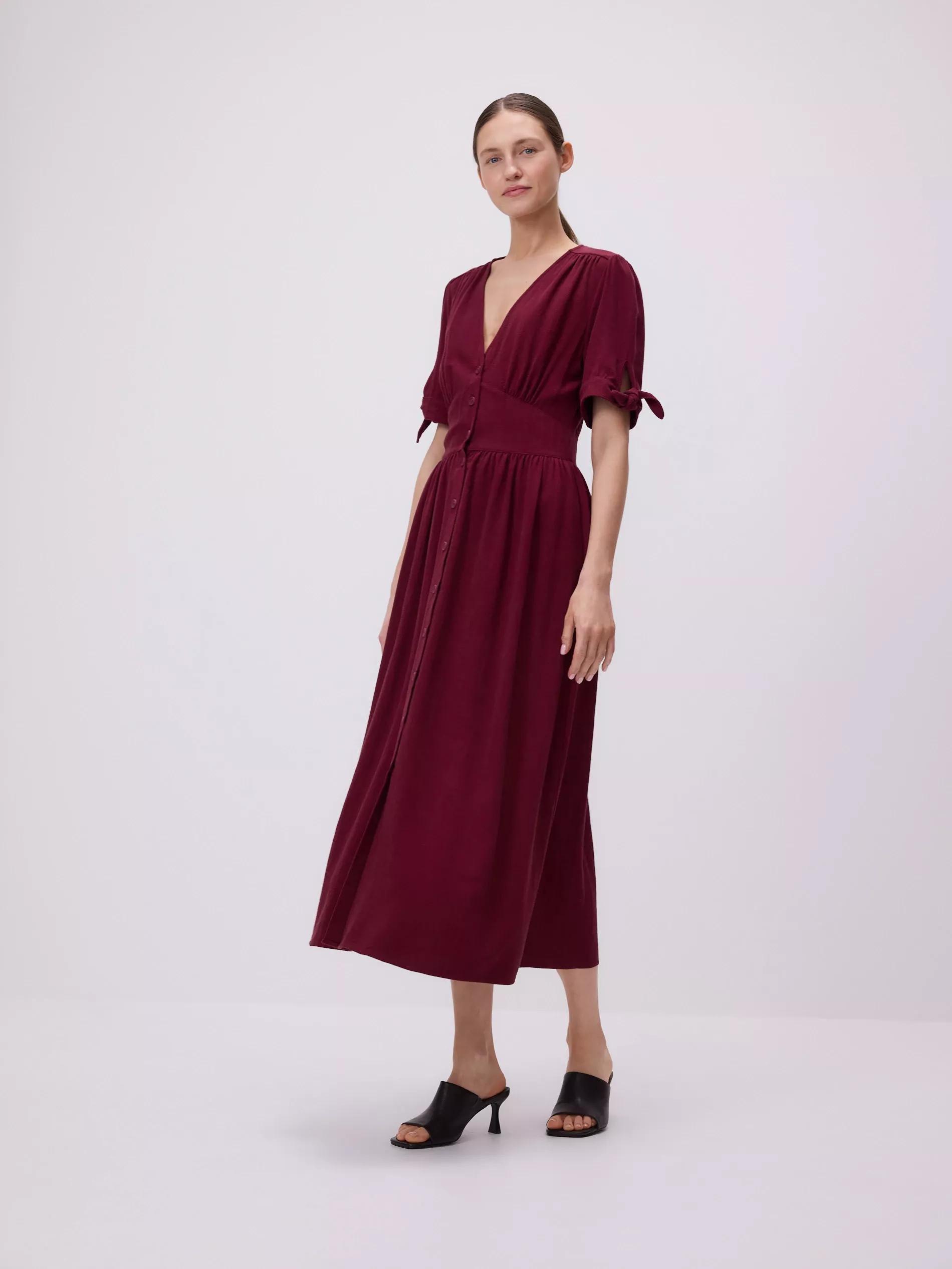 Maroon Linen Blend Maxi Dress, , large image number 0