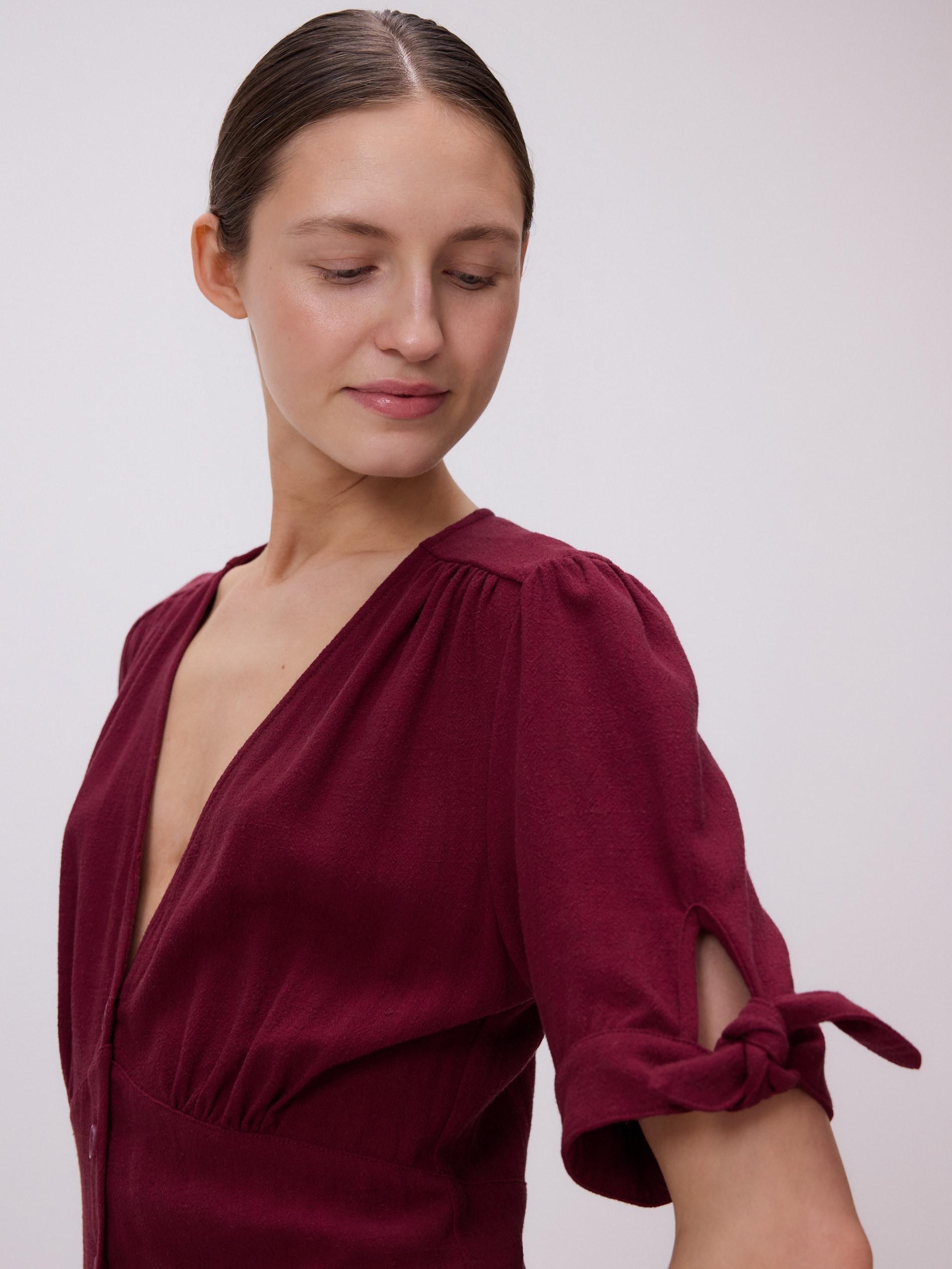 Maroon Linen Blend Maxi Dress, , large image number 1