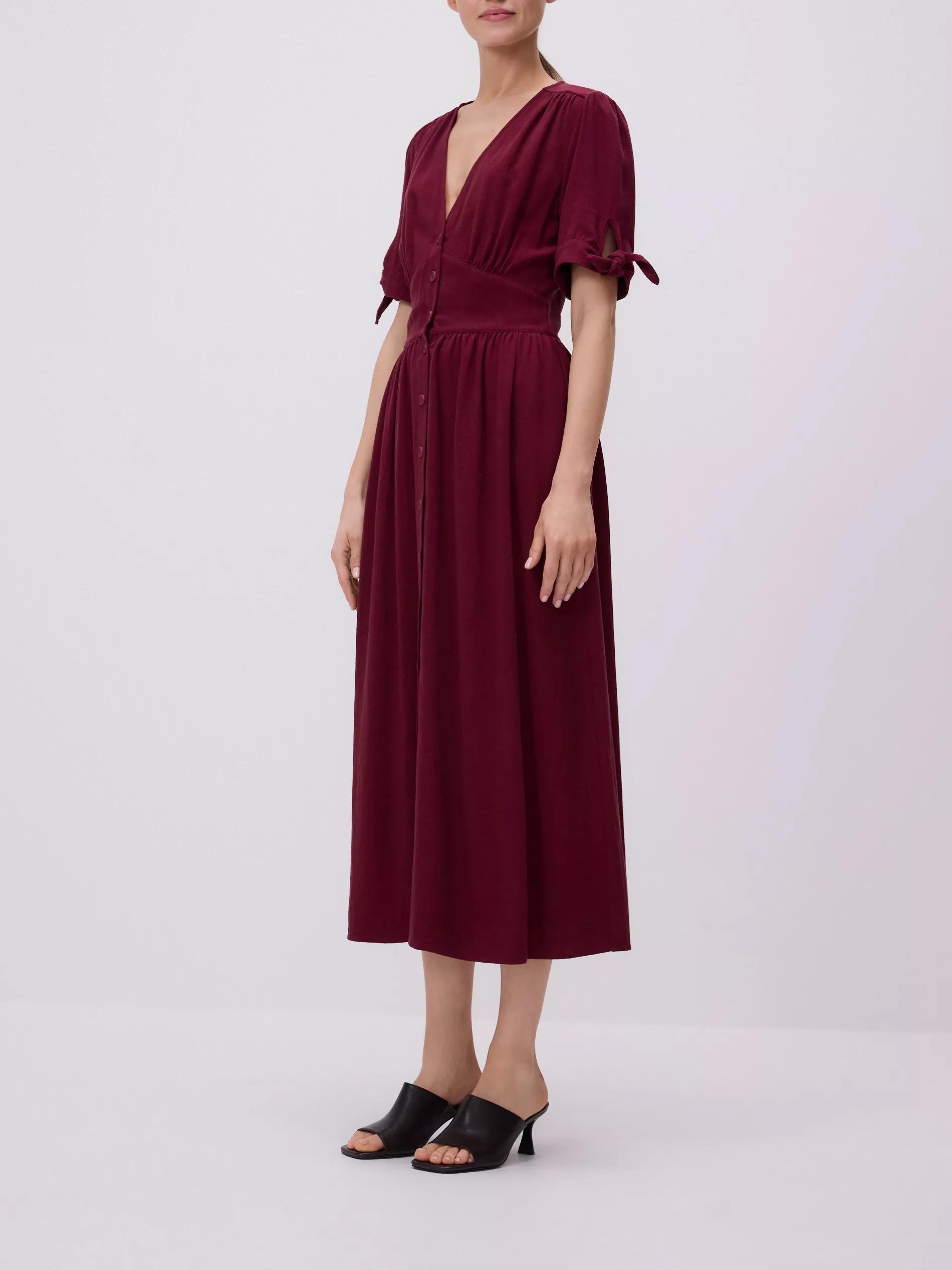 Maroon Linen Blend Maxi Dress, , large image number 2