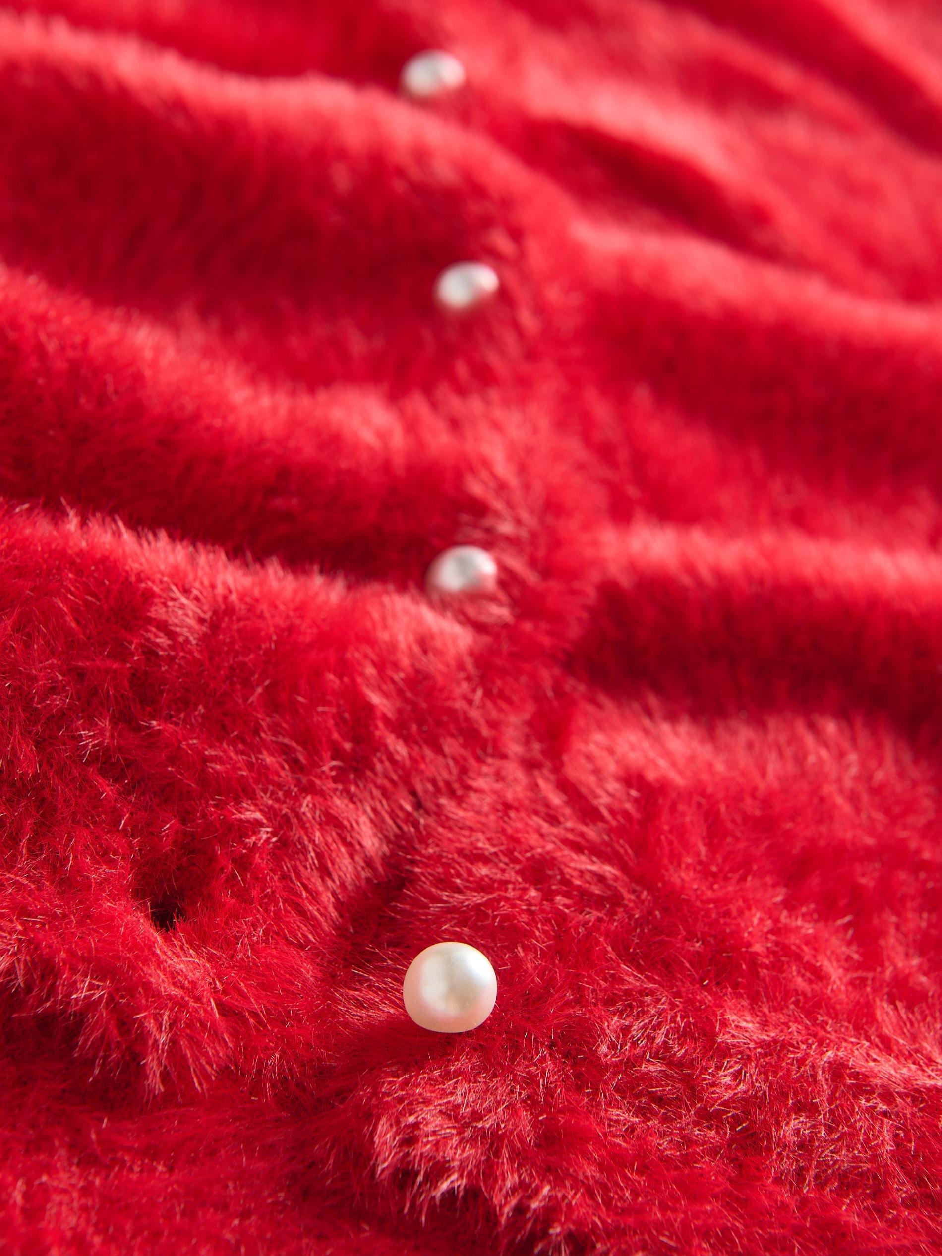 Red Fluffy Cardigan With Decorative Buttons, Kids Girls, , large image number 2