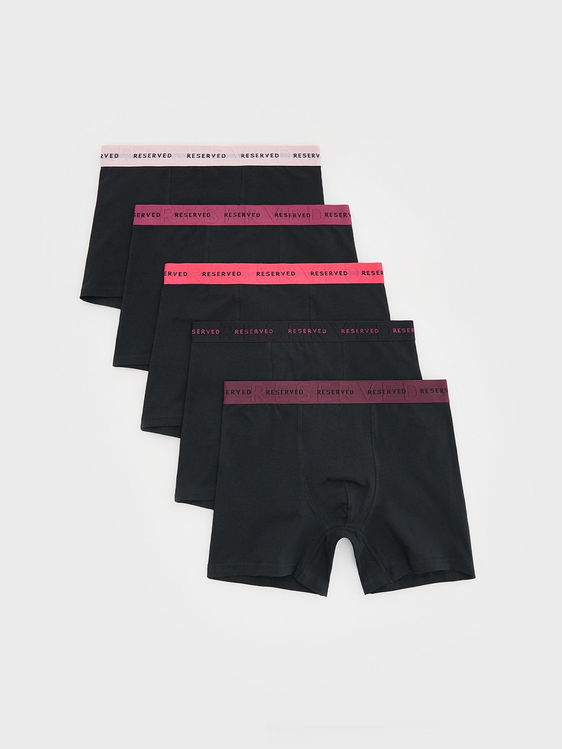 Black Set Of 5 Pairs Of Long Boxers, , large image number 0