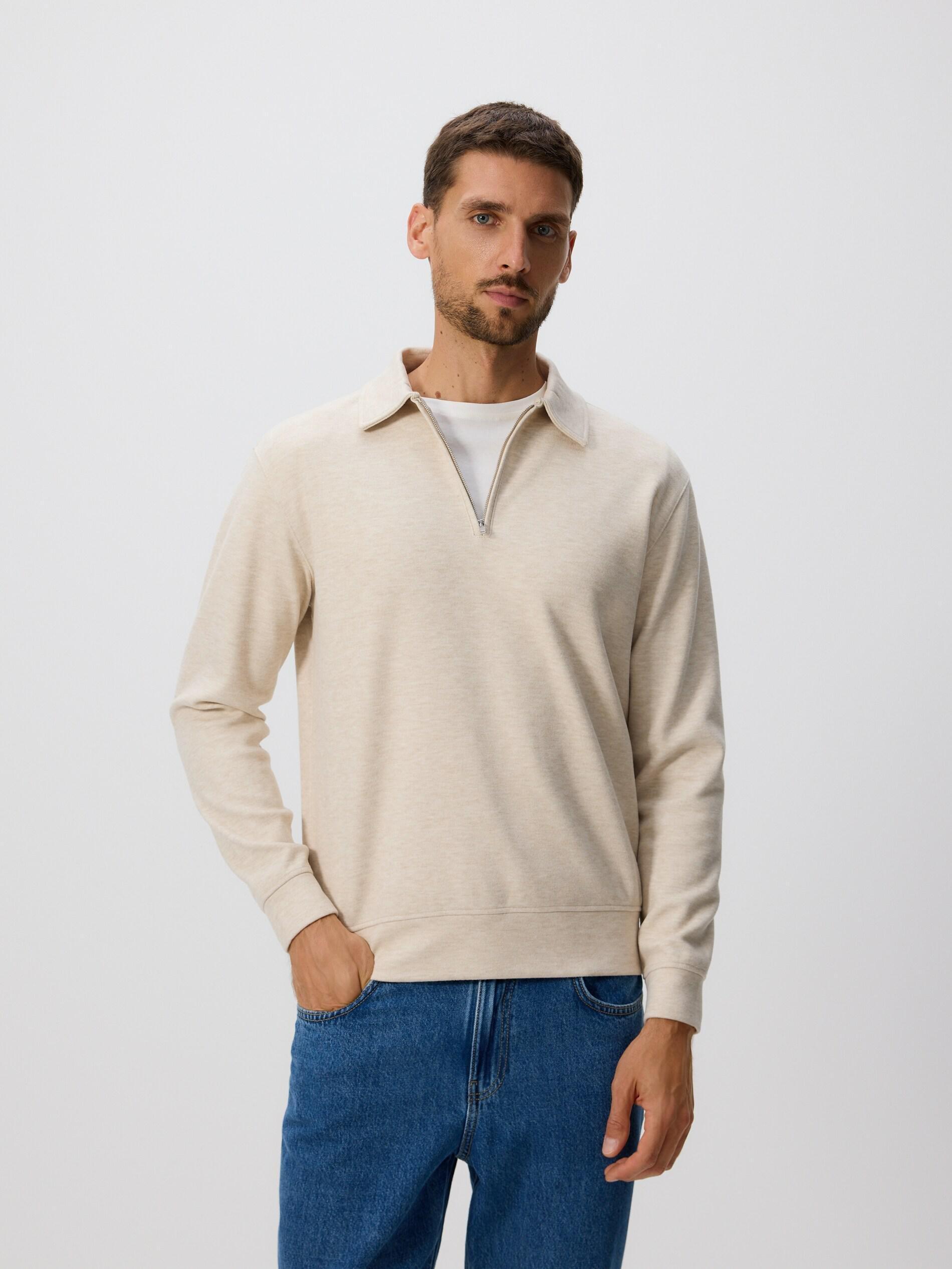 Cream Collar Sweatshirt, Ivory, large image number 0