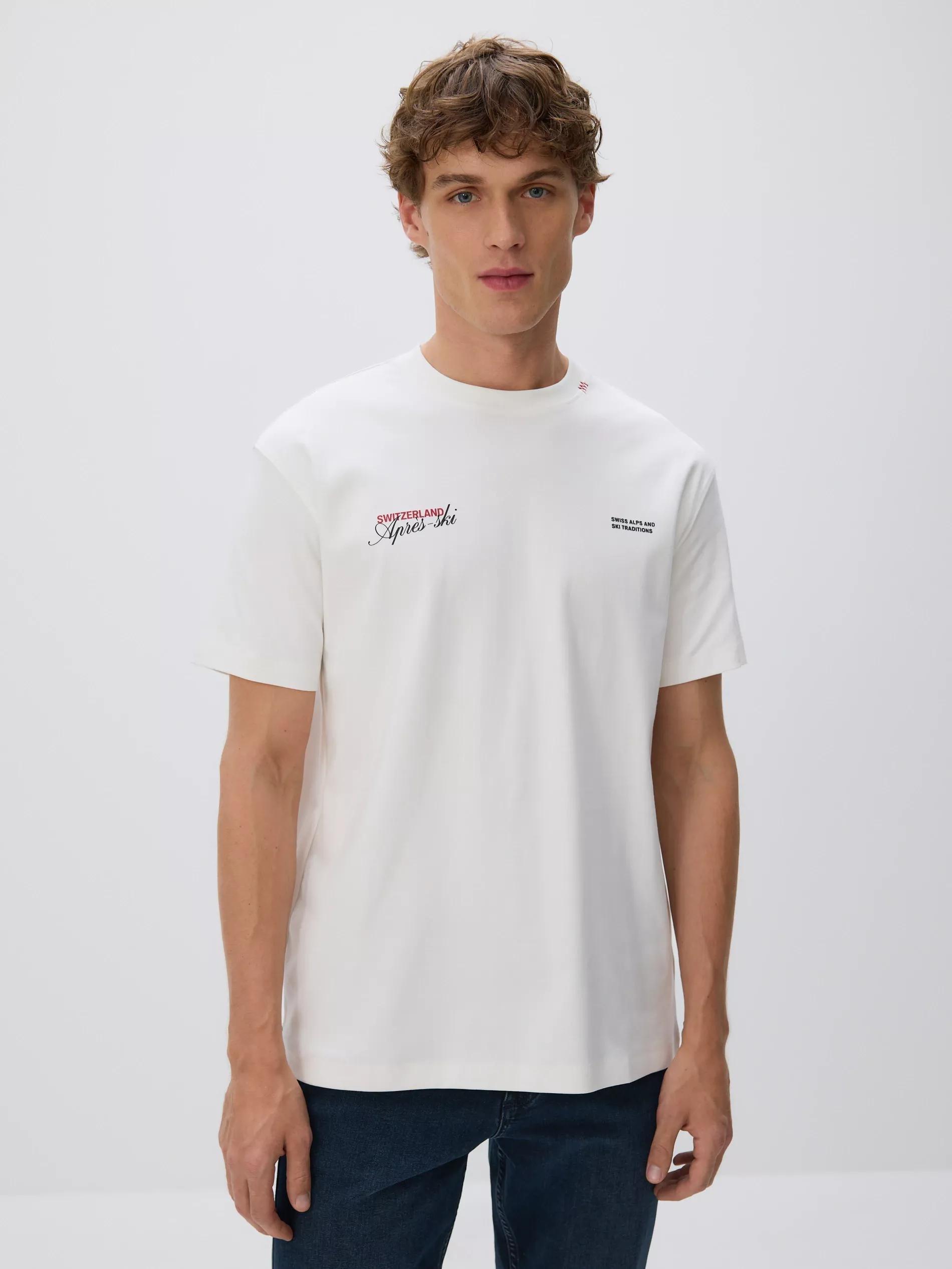 Cream Comfort Fit T-Shirt With Print, Ivory, large image number 0